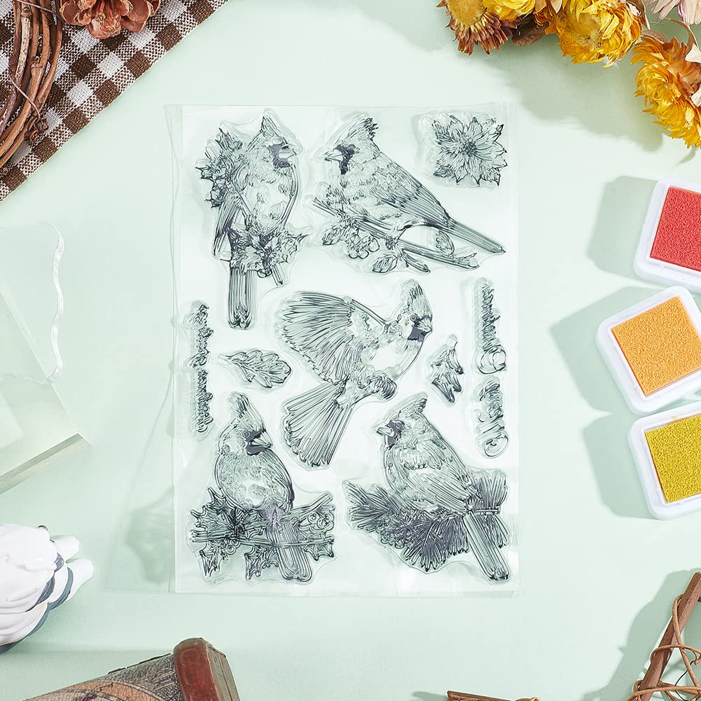 GLOBLELAND Cardinal Bird Clear Silicone Stamp - 4.3 x 6.3 Inch Transparent Rubber Stamp for Scrapbooking, Journaling & Card Making - Perfect for Christmas Crafts, DIY Projects & Holiday Greeting Cards