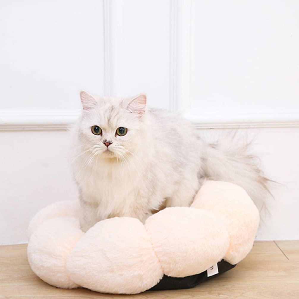 Cozy Plush Donut Pet Bed for Cats & Dogs - Anti-Anxiety Calming Dog Bed & Cat Cushion with Flower Design in Pink/White - Perfect for Puppies, Kittens & Anxious Pets (Home, Crate & Travel Use)