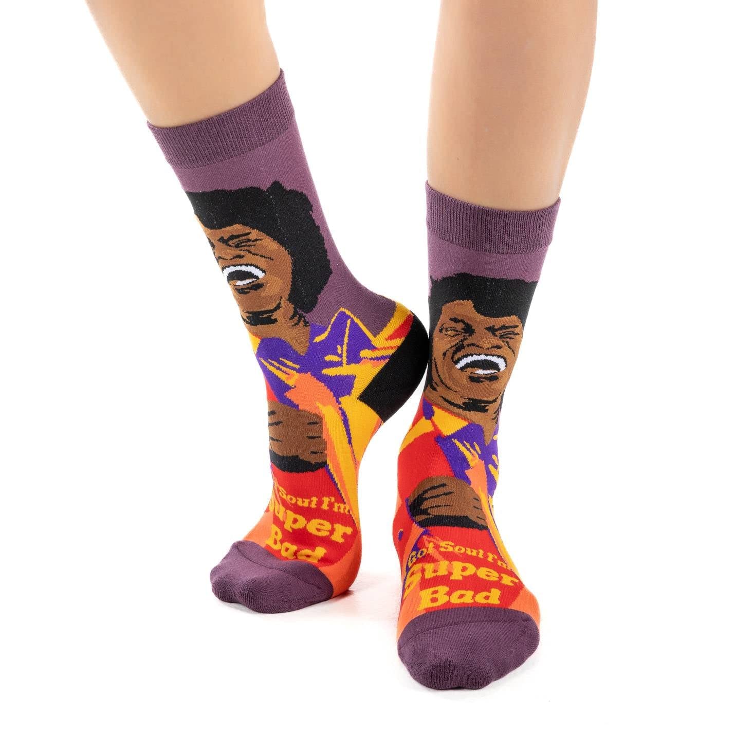 Good Luck Sock Women's James Brown Novelty Crew Socks - Funky Music Inspired Fashion Socks for Women - Perfect Gift for Music Lovers, Dance Enthusiasts & Sock Collectors