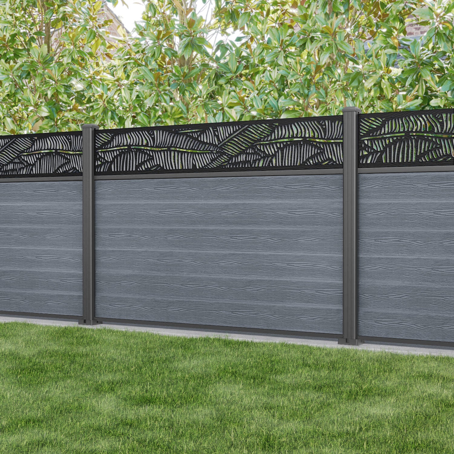 Classic Feather Fence Panel in Anthracite - Durable Aluminum Posts for Garden Privacy & Outdoor Decoration | Perfect for Backyard, Patio, and Poolside Landscaping