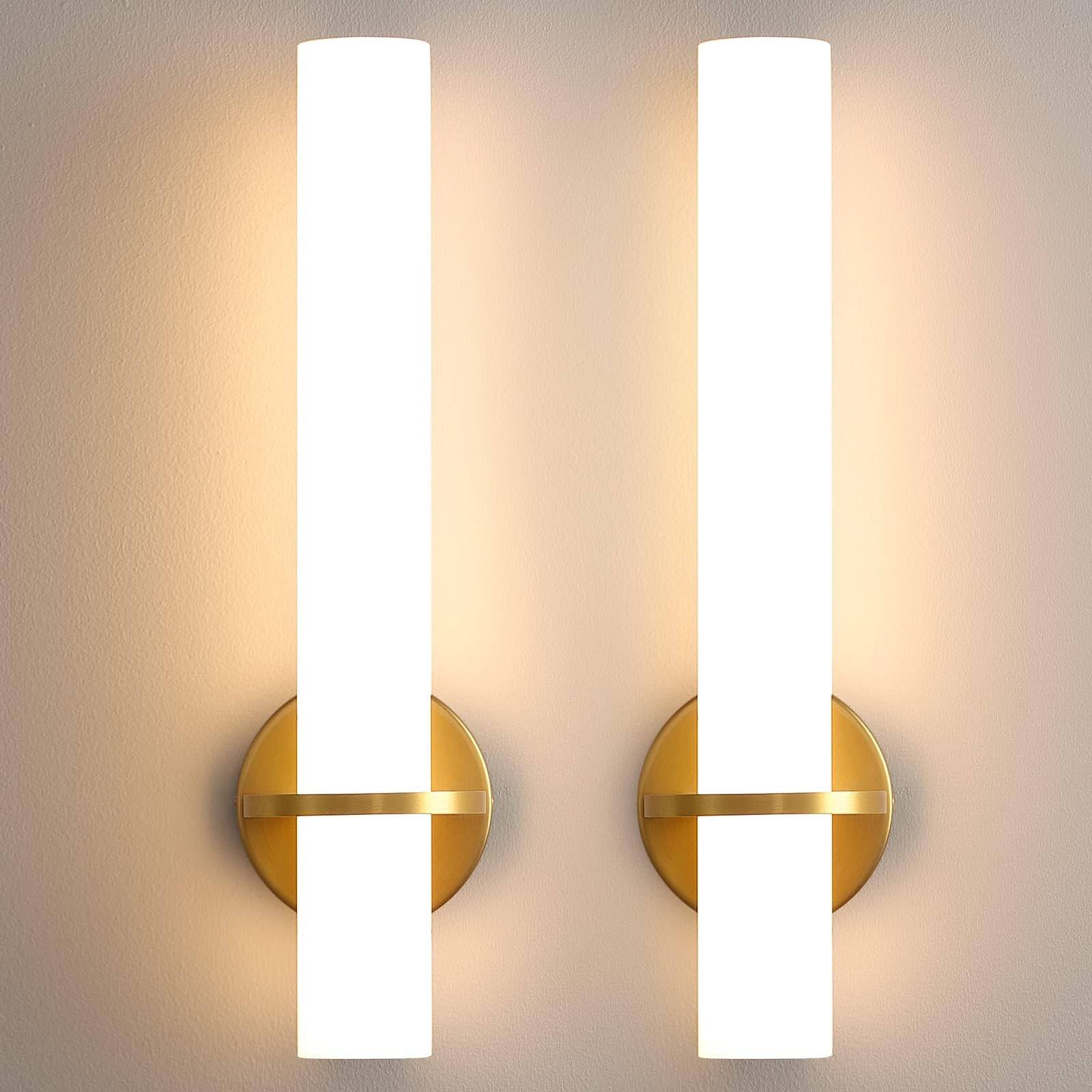 18 Inch Gold Wall Sconces Set of 2 - Dimmable Modern LED Wall Lights (18W, 3000K) with Acrylic Lampshade, Hardwired Fixture for Living Room, Bedroom, Bathroom & Hallway - Elegant Ambient Lighting for Home Decor