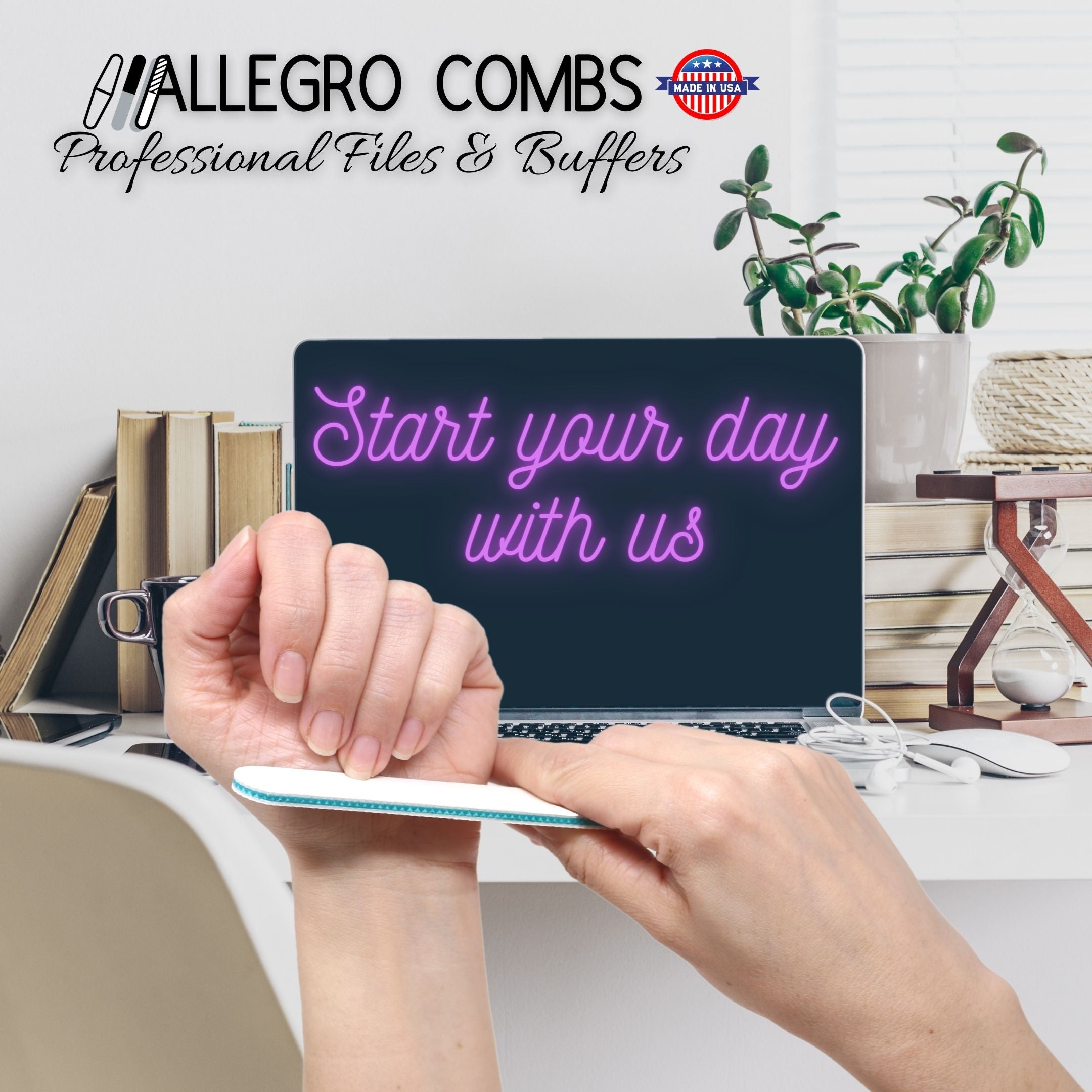 Allegro Cushioned Nail Files Set - 5 Pack with 080/100/180/240 Grits for Smooth & Gentle Manicure - Perfect for Home, Salon & Travel Nail Care