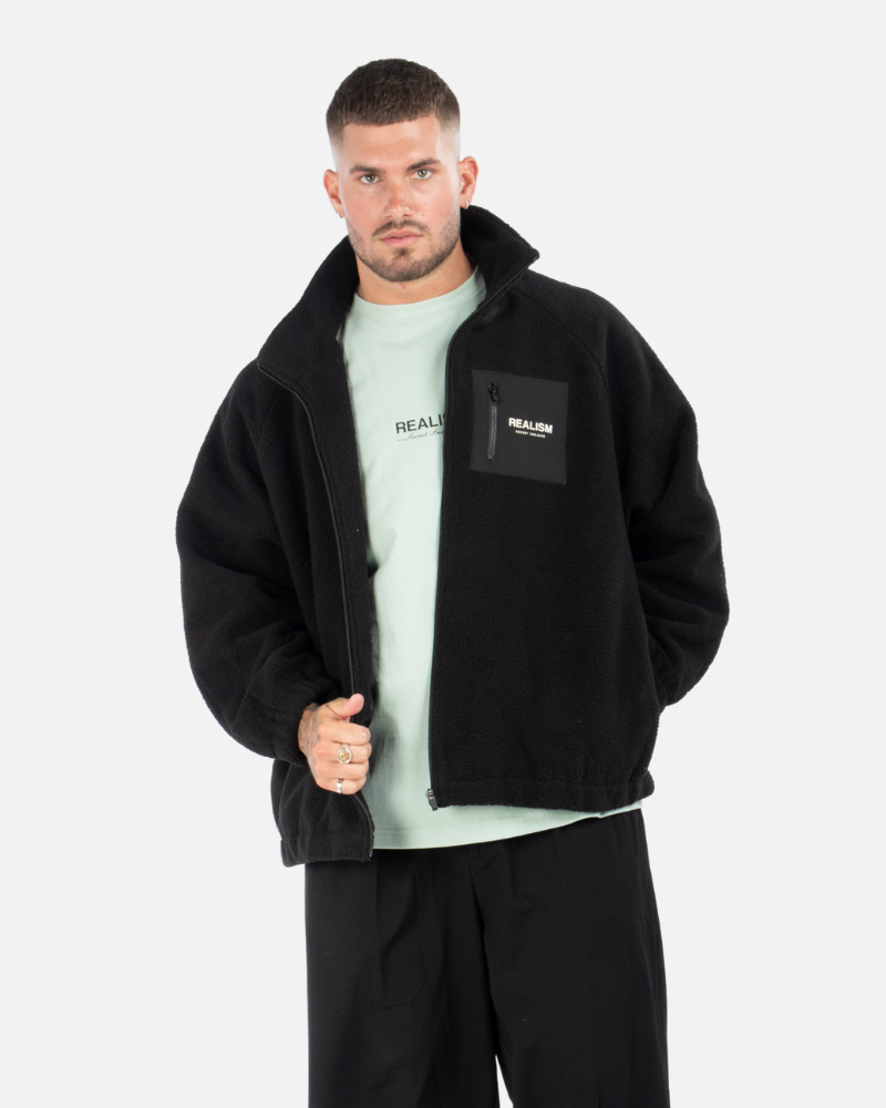 SSS Realism Stride Sherpa Jacket for Men & Women - Warm Fleece Lined Winter Coat, Black - Perfect for Outdoor Activities, Hiking, and Casual Wear