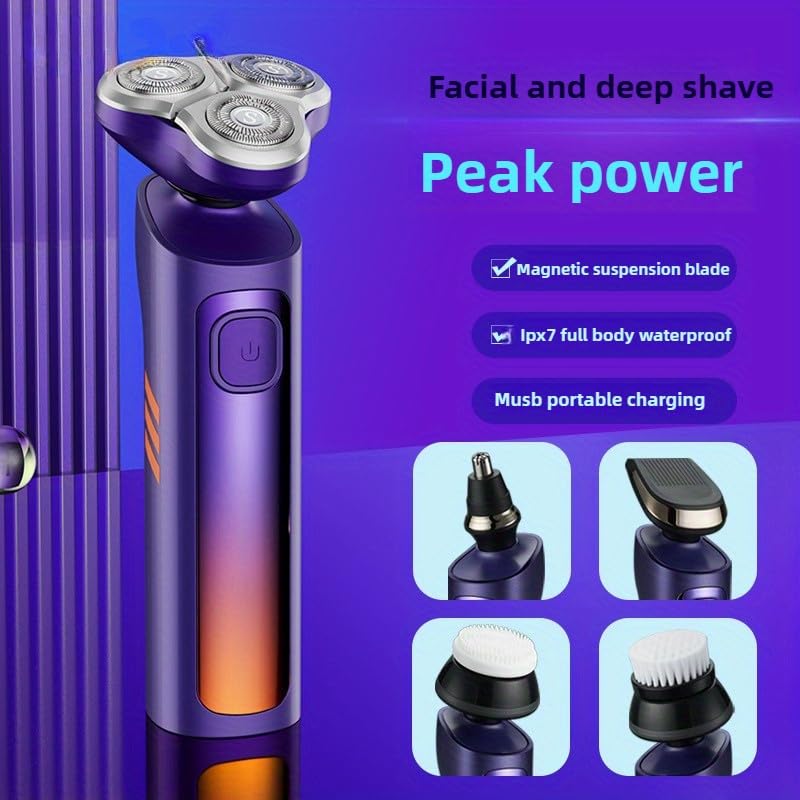 Premium Men's Electric Razor with Rotary Head - 3D Floating Shaver & Nose Trimmer for Smooth Shaving (Gray) - Perfect for Travel, Grooming, and Daily Use