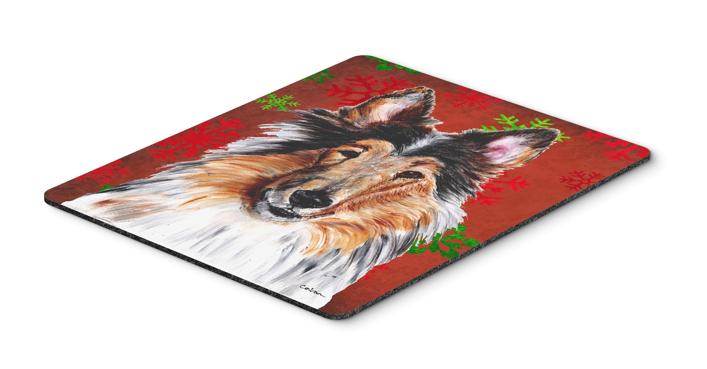 Caroline's Treasures SC9742MP Collie Red Snowflakes Holiday Mouse Pad - Non-Slip Large Desk Mat for Home Office, Gaming & Work, Washable & Durable - Perfect for Computers, Laptops & Hot Dishes (Trivet/Hot Pad) - Festive Winter Decor & Workspace Essential
