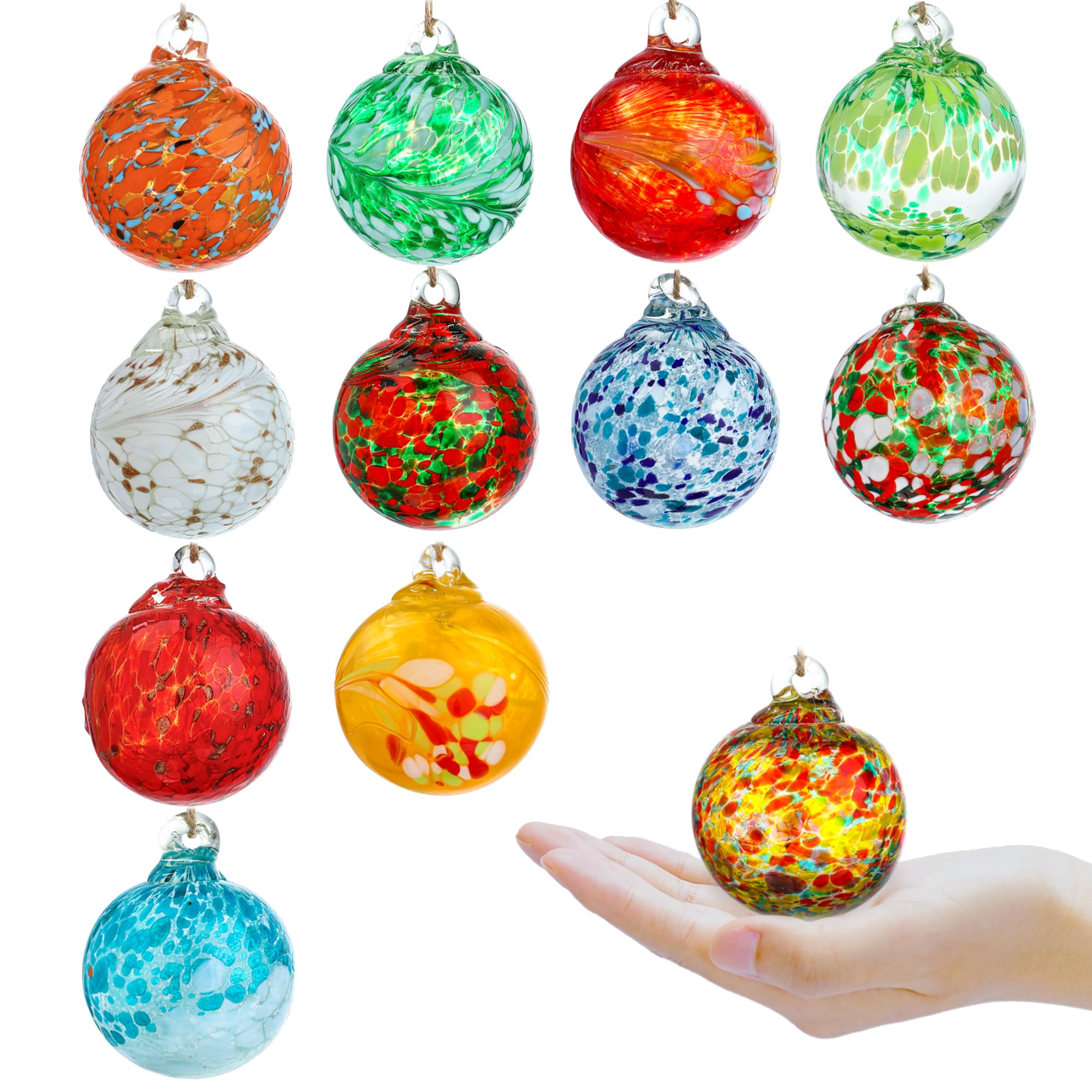 Set of 12 Hand-Blown Glass Ornaments - Hanging Gazing Balls & Witches Balls for Outdoor Patio, Garden, and Yard Decor | Perfect for Christmas, Halloween, and Year-Round Home Decoration