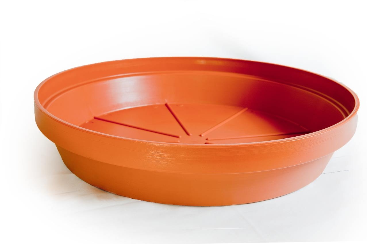 KECO 18 Inch Round Plastic Plant Saucer - Heavy Duty, Crack & Break Resistant, Terra Cotta Orange Clay Color - Perfect for Indoor/Outdoor Potted Plants, Garden Decor & Plant Drainage Trays