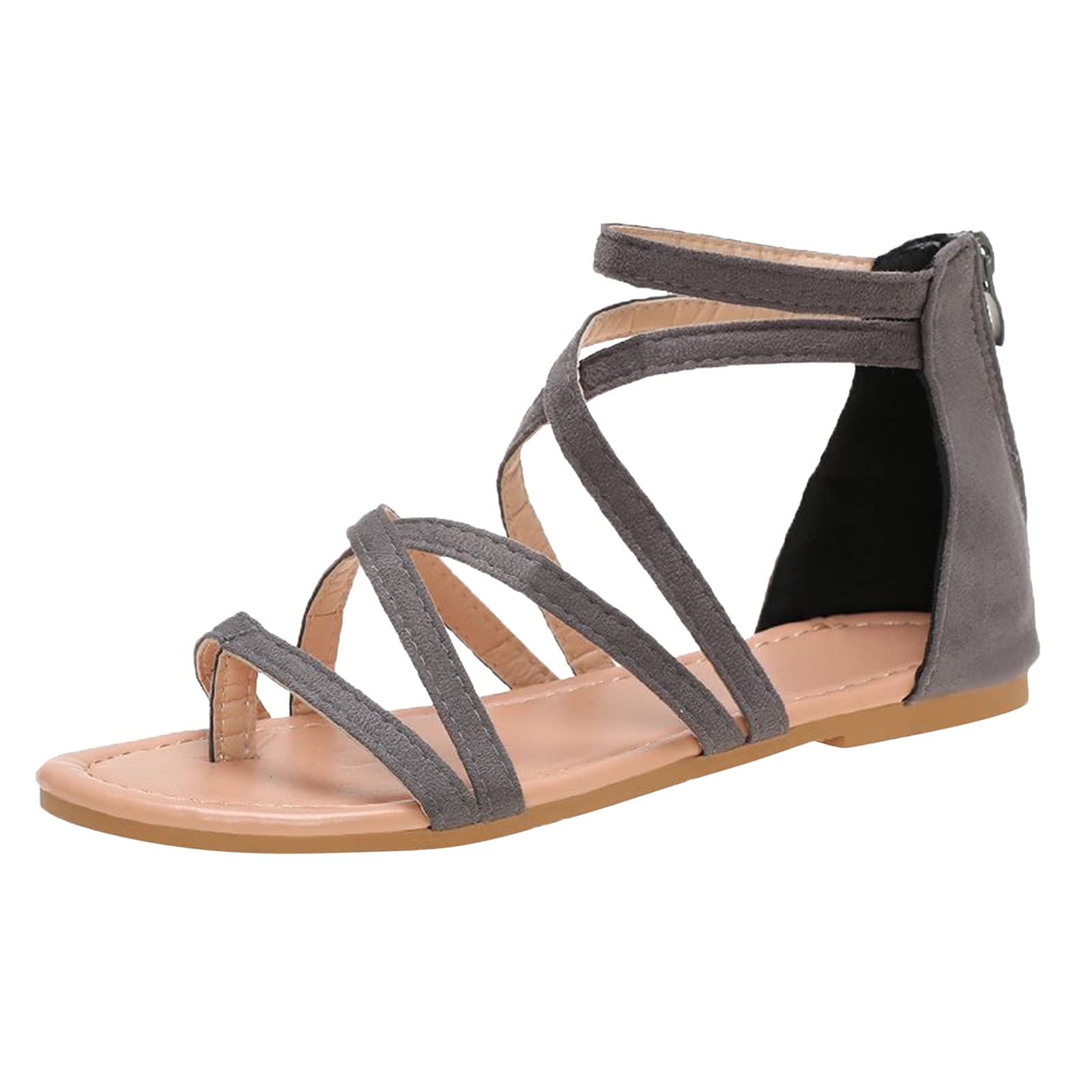 2022 Women's Fashion Summer Sandals - Breathable Open Toe Flat Beach Shoes with Arch Support & Zipper Design - White & Nude Dressy Sandals for Ladies (Perfect for Beach Vacations, Pool Parties & Summer Outings)