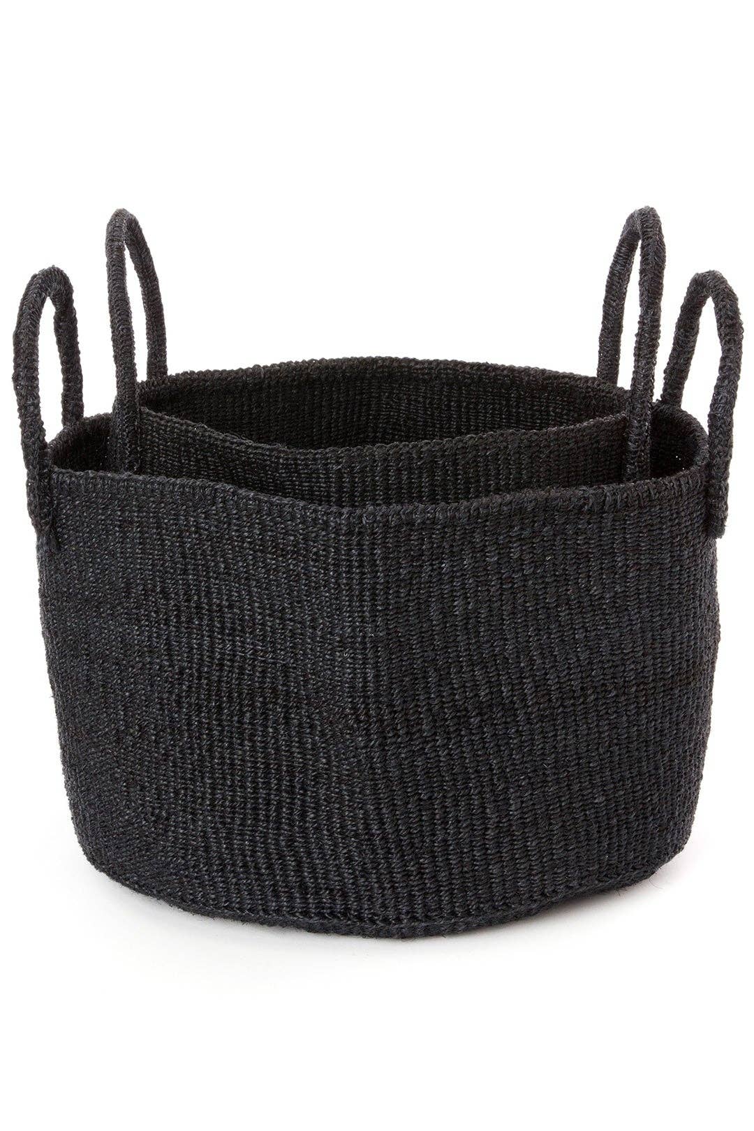 Usiku Black Sisal Kamba Floor Basket - Handwoven Natural Fiber Storage Bin for Home Organization | Perfect for Living Room, Bedroom, or Nursery Decor