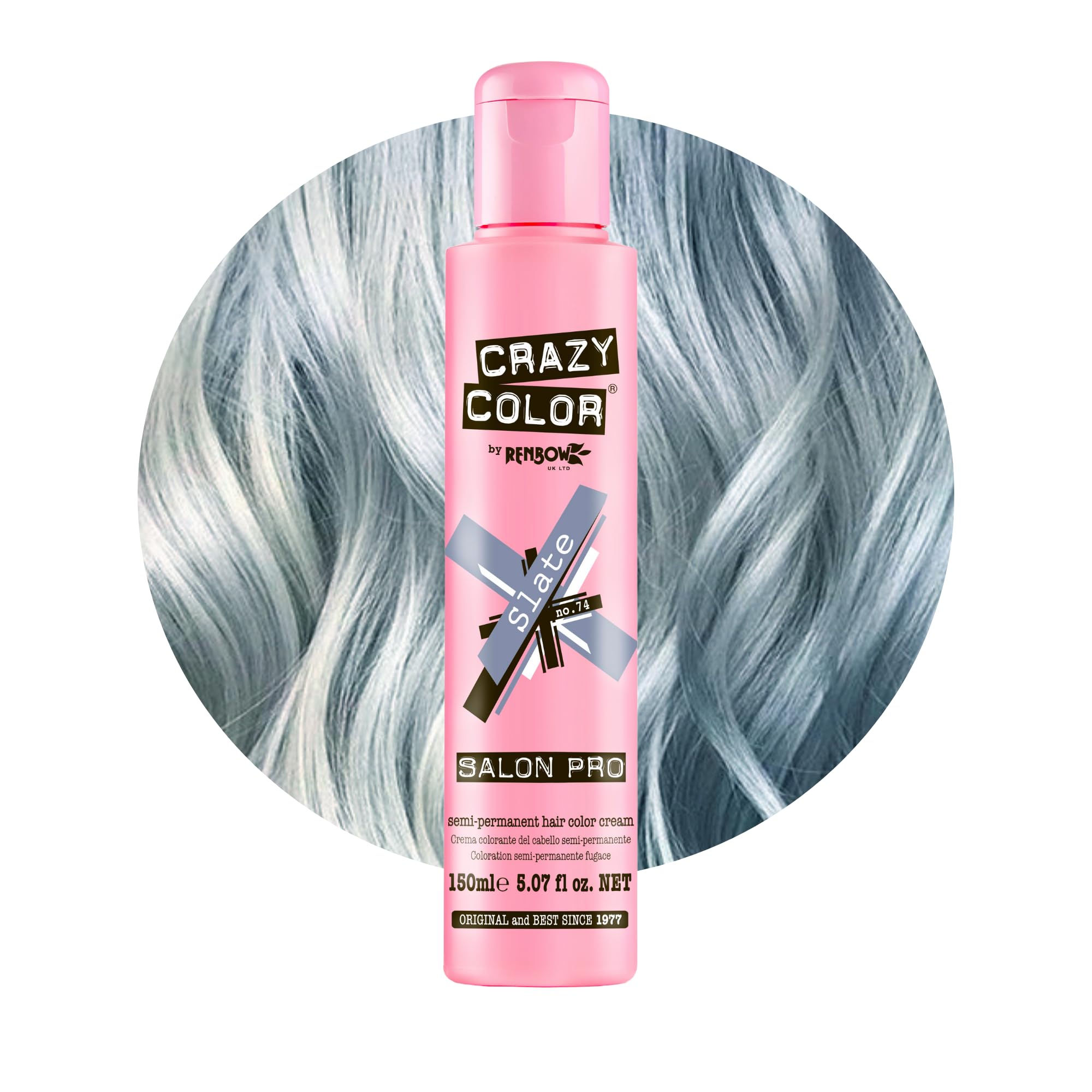Crazy Color Salon Pro Semi-Permanent Hair Dye - 74 Slate Gray for Women (5.07 oz) | Vibrant Long-Lasting Color for DIY Home Hair Styling & Salon Looks