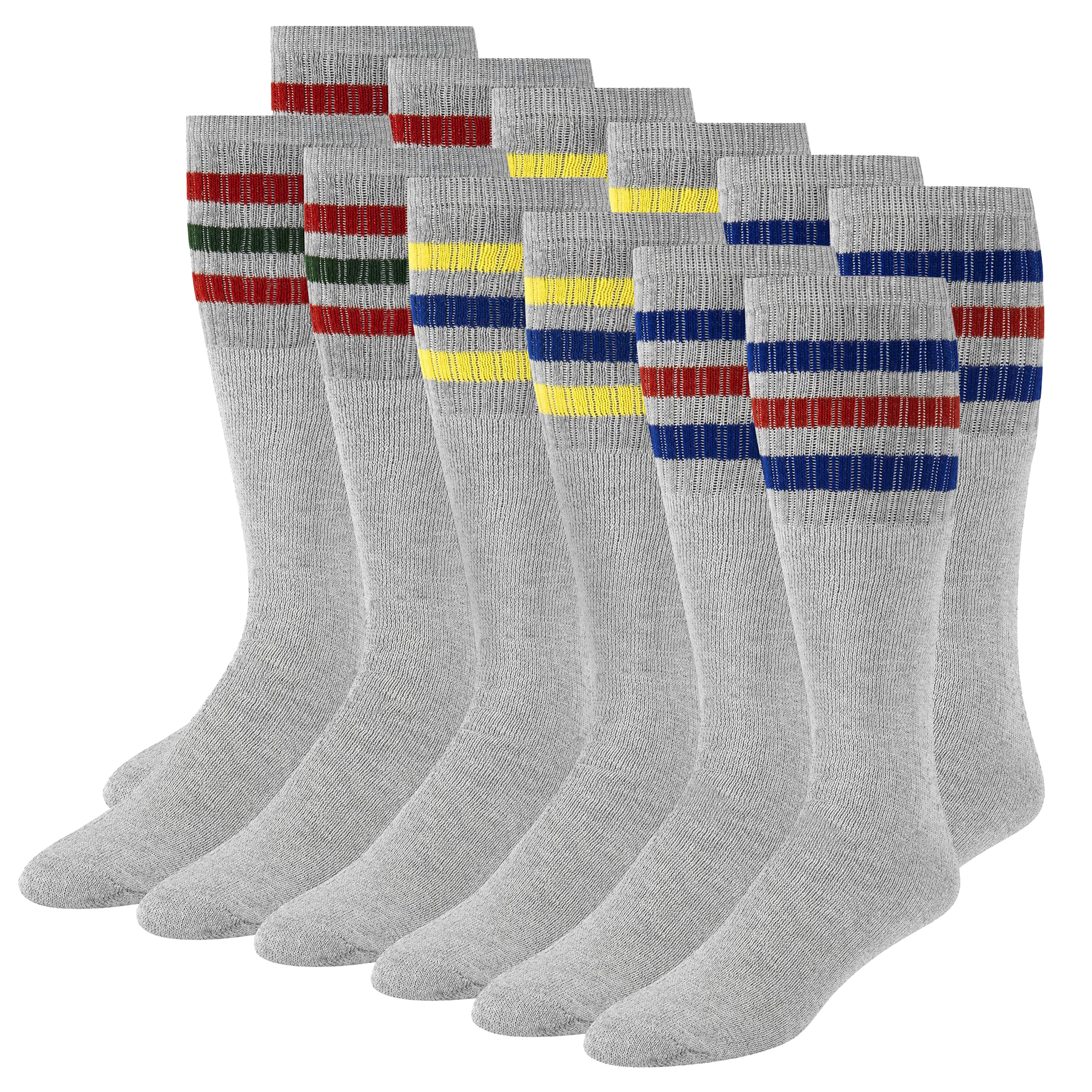 Men's Striped Over The Calf Tube Socks - 6-Pair Pack (Sizes 9-15) - Comfortable Athletic & Casual Socks for Running, Sports & Everyday Wear
