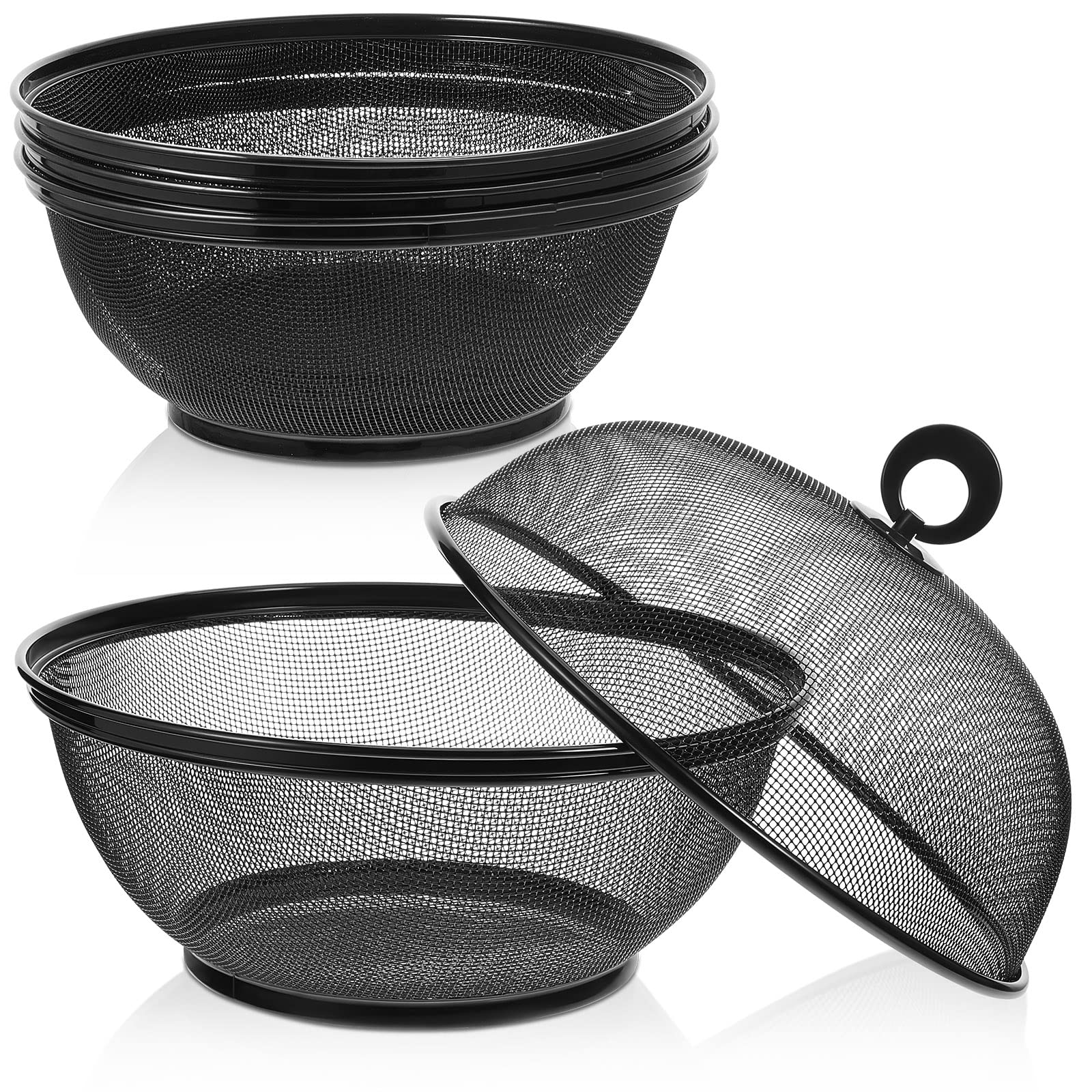 Suclain 4-Piece Mesh Food Cover Set with Lids - 10-Inch Ventilated Fruit Basket for Kitchen, Restaurants & Outdoor Use - Perfect for Storing Fruits, Vegetables & Picnics (Black) | Ideal for Food Protection, Party Serving & Home Organization