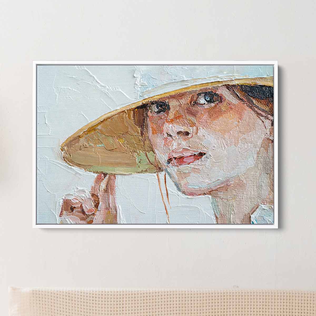 White Girl Staring Wall Art Canvas Print - 37x37 Inches Modern Home Decor for Living Room, Bedroom & Office