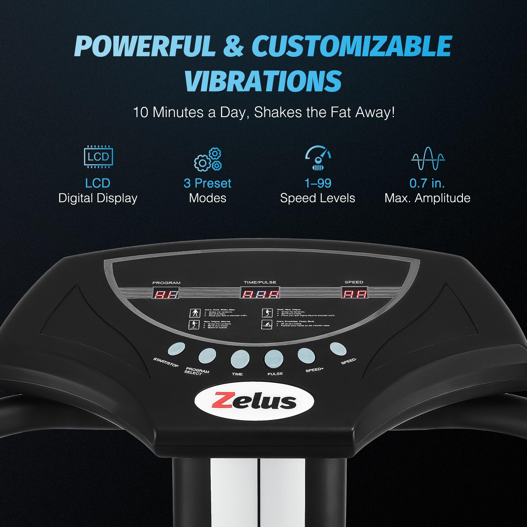 ZELUS 500W Whole Body Vibration Plate Exercise Machine - 99 Speed Levels, 3 Preset Modes & 2 Resistance Bands - 330lb Weight Capacity Vibration Platform for Home Gym - Perfect for Weight Loss, Muscle Toning & Physical Therapy