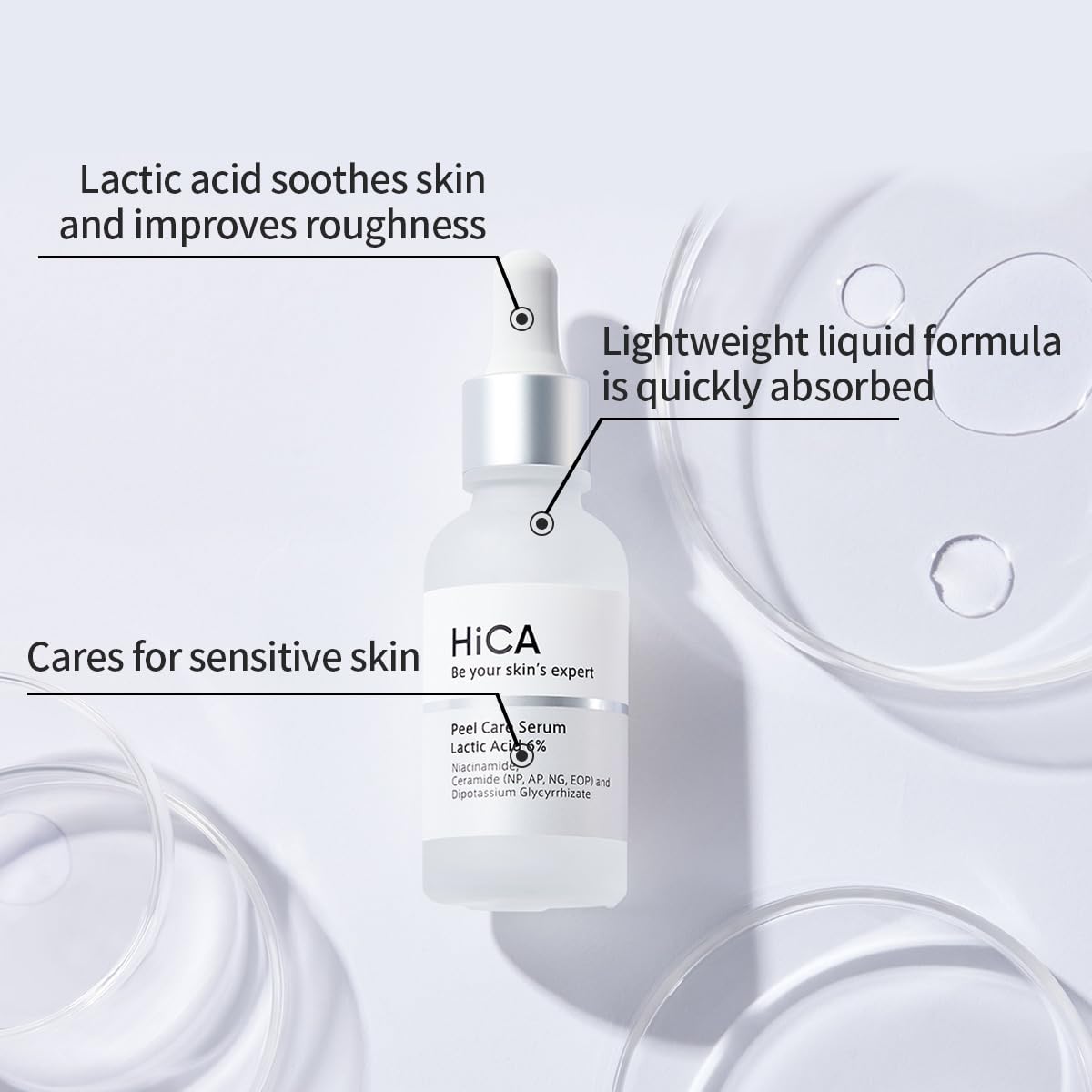 HiCA 6% Lactic Acid Peel Serum - Sensitive Skin AHA Exfoliator for Face Care
