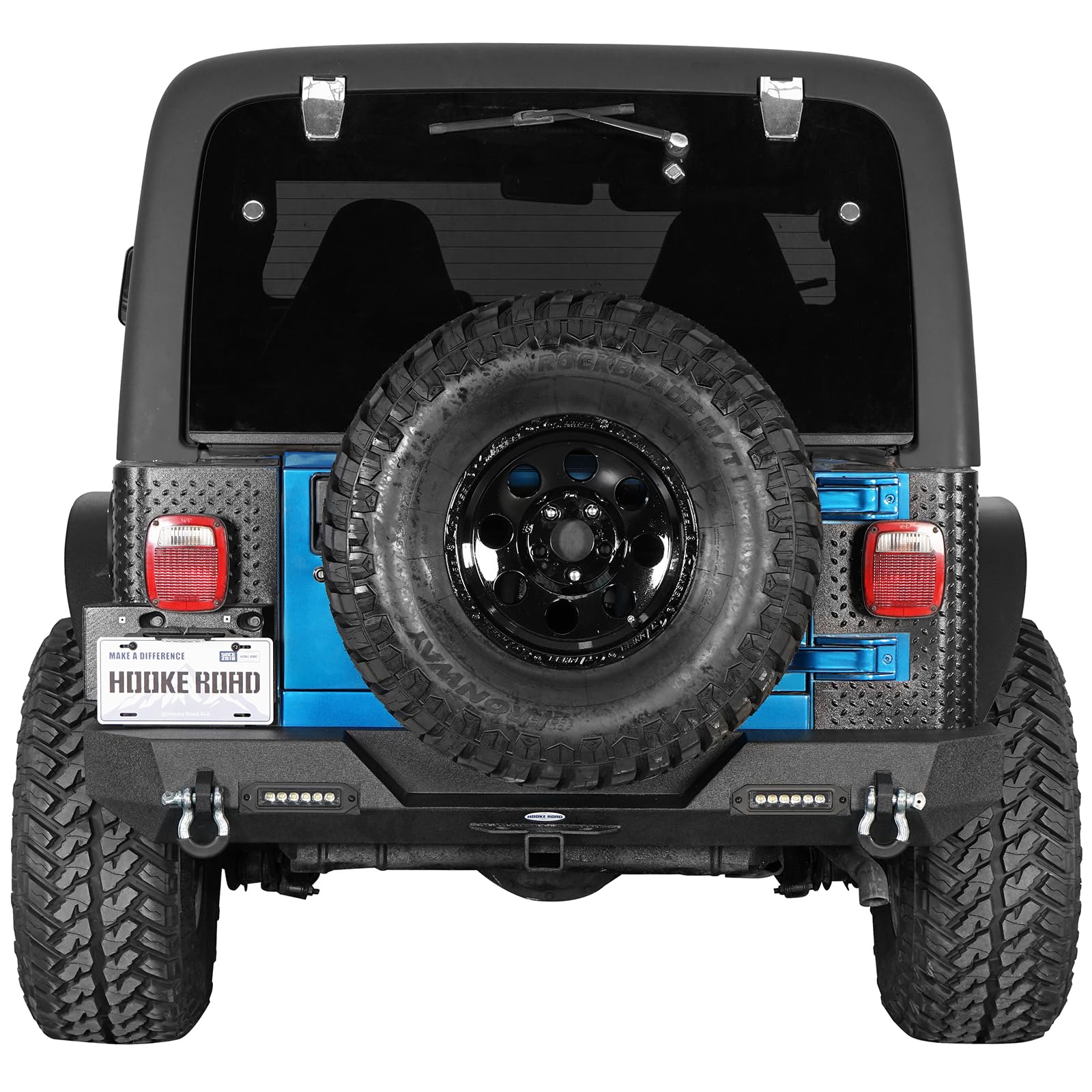 Hooke Road Jeep Wrangler TJ Front & Rear Bumper Combo with Winch Plate & Hitch Receiver for 1997-2006 TJ & Unlimited LJ Models - Off-Road Protection & Towing Solution for Adventure Enthusiasts