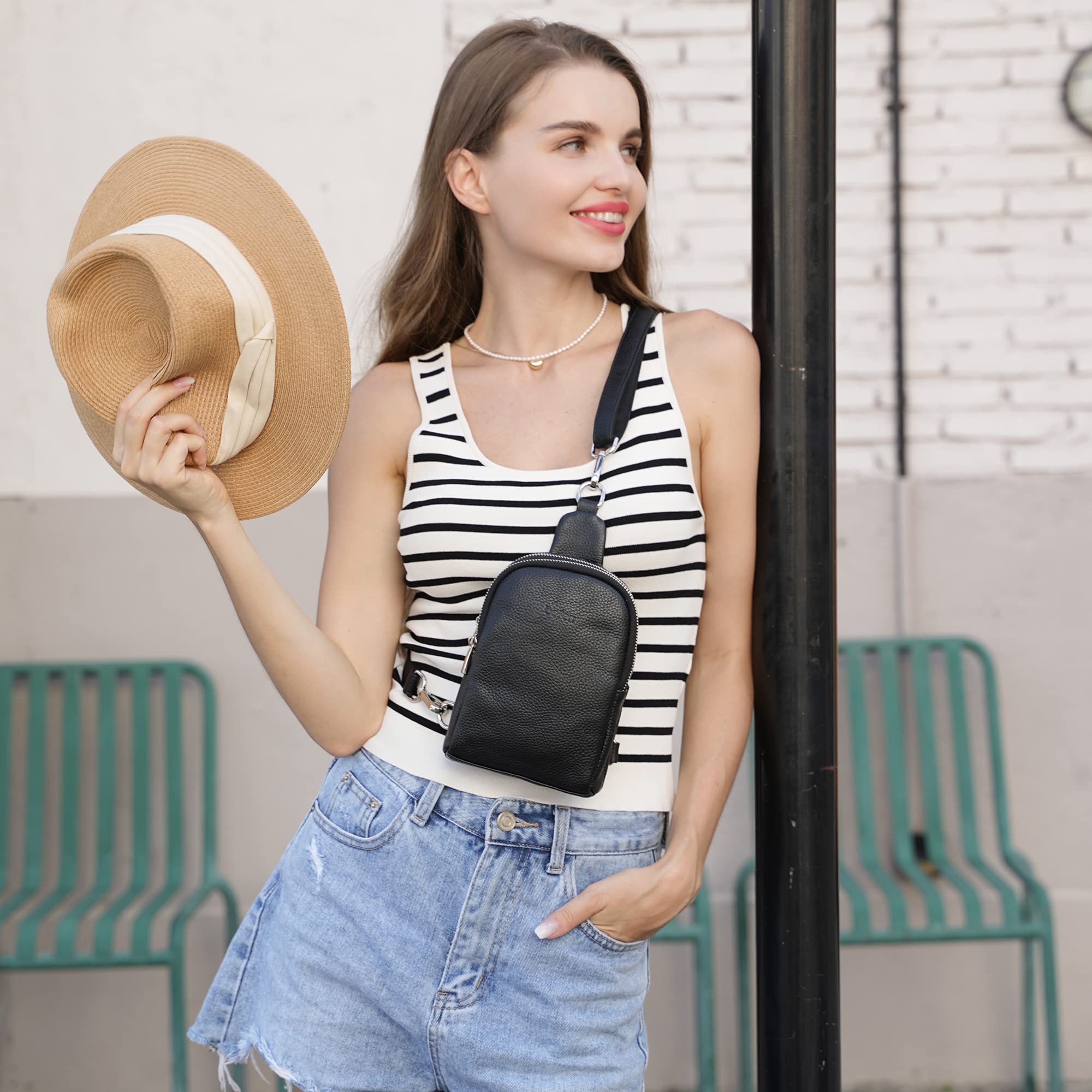 Befen Genuine Leather Small Sling Bag for Women - Crossbody Fanny Pack Purse with Adjustable Strap, Perfect Gift for Teen Girls & Travel, Gym, Hiking, and Daily Use