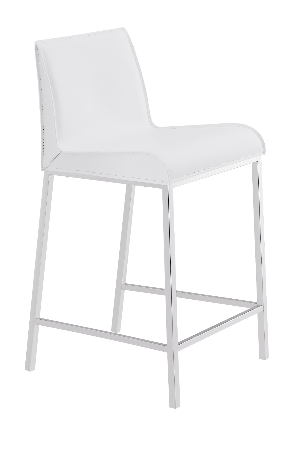 White Cam Counter Stool Set of 2 with Polished Stainless Steel Legs - Modern Bar Stools for Kitchen Island, Breakfast Nook & Home Bar Seating