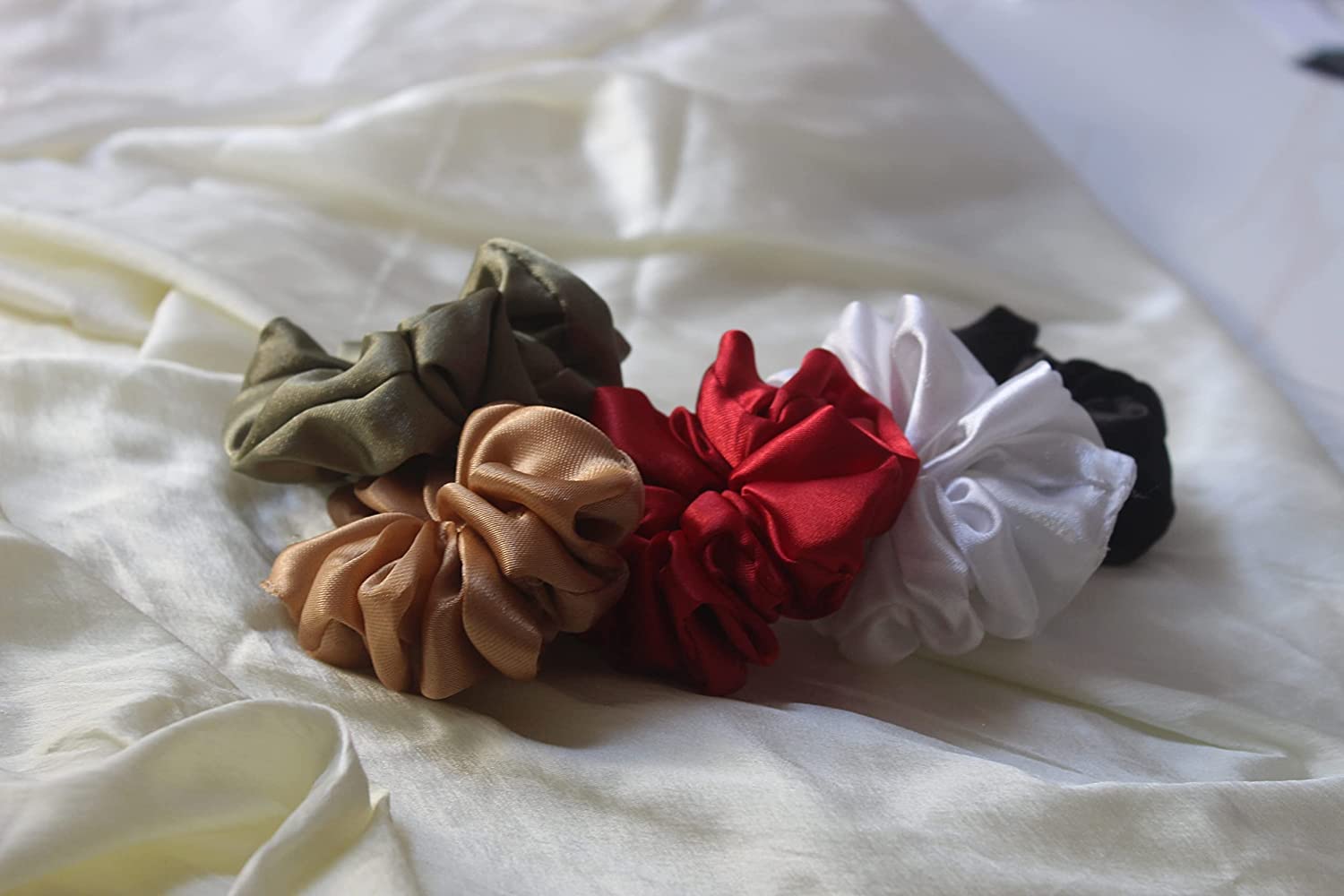 NANDANA COLLECTIONS 9-Piece Satin Hair Scrunchies Set - Soft Silk Elastic Hair Bands, Skinny Solid Hair Ties & Ponytail Holders for Women & Girls - Hair Accessories for Work, Gym, Party & Everyday Use (Set of 9)