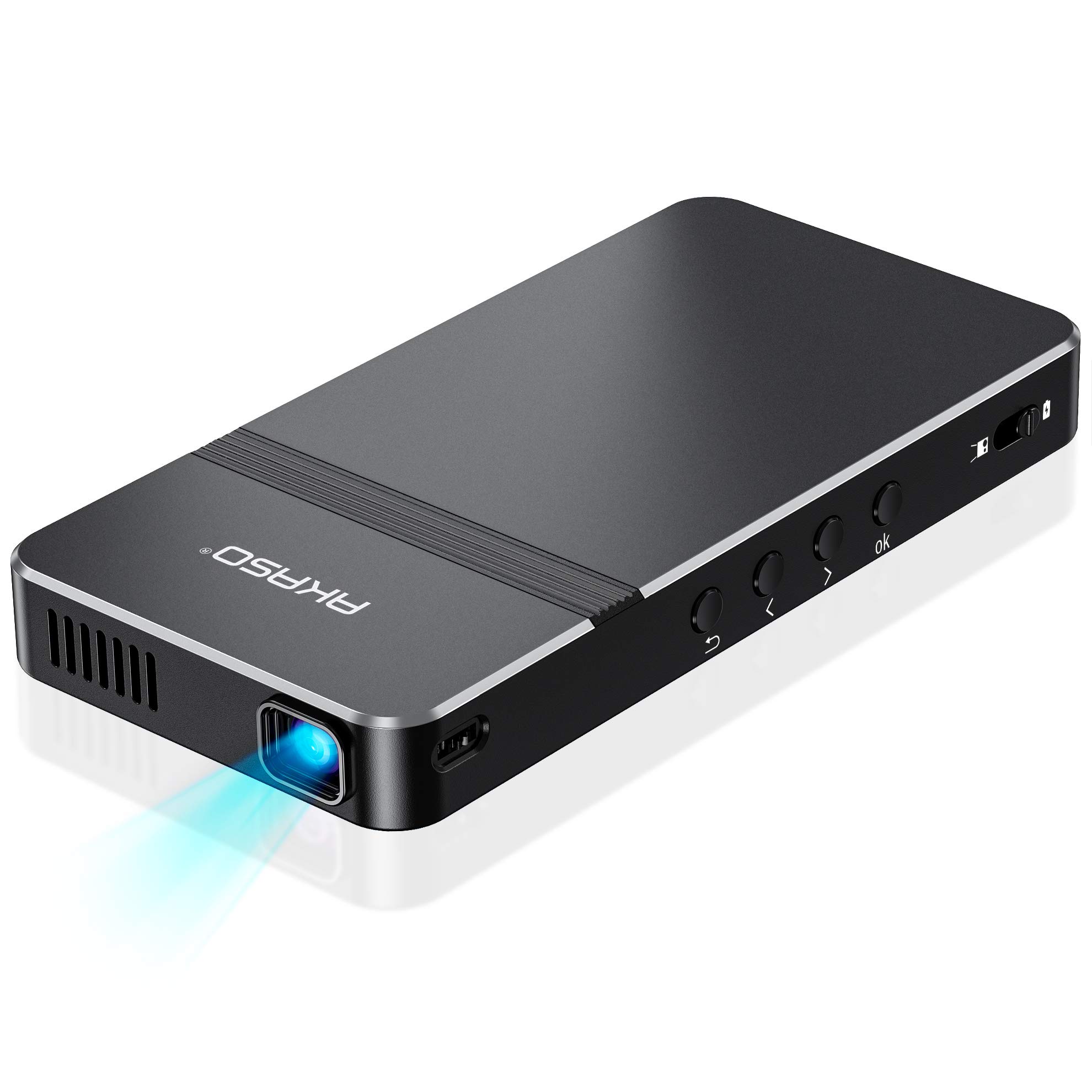 AKASO Mini Projector - 1080P HD Portable DLP Projector with WiFi, HDMI, Built-in Battery & Stereo Speakers | Compact Pocket-Sized Movie Projector for Home Theater, Outdoor Camping & Business Presentations