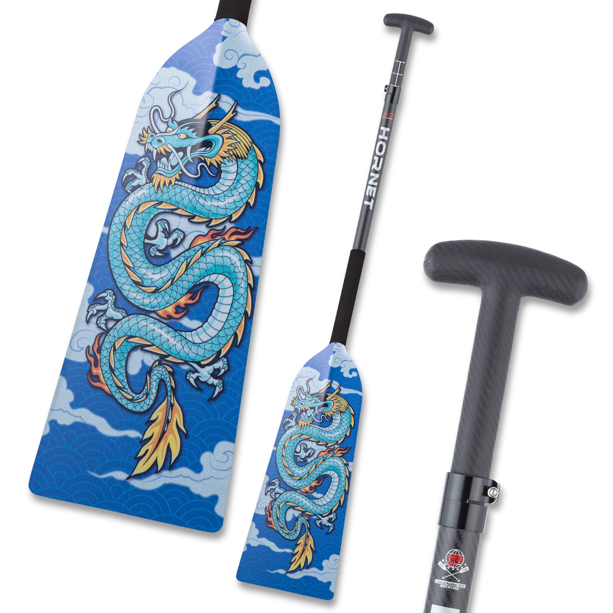 Premium Carbon Fiber Dragon Boat Paddle - IDBF Approved Adjustable Paddle for Racing & Training - Hornet Watersports Blue Dragon Series - Perfect for Competitive Teams & Recreational Paddlers