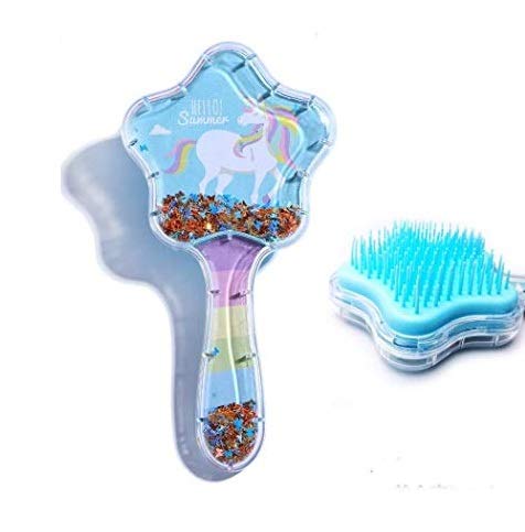 Crazycute® 3D Unicorn Hair Brush for Kids - Glittery Star Detangling Brush with Paddle Cushion, Anti-Static & Hair Loss Prevention, Massage Scalp - Perfect for Girls' Hair Care, Travel & Gift Giving (1 Pack)