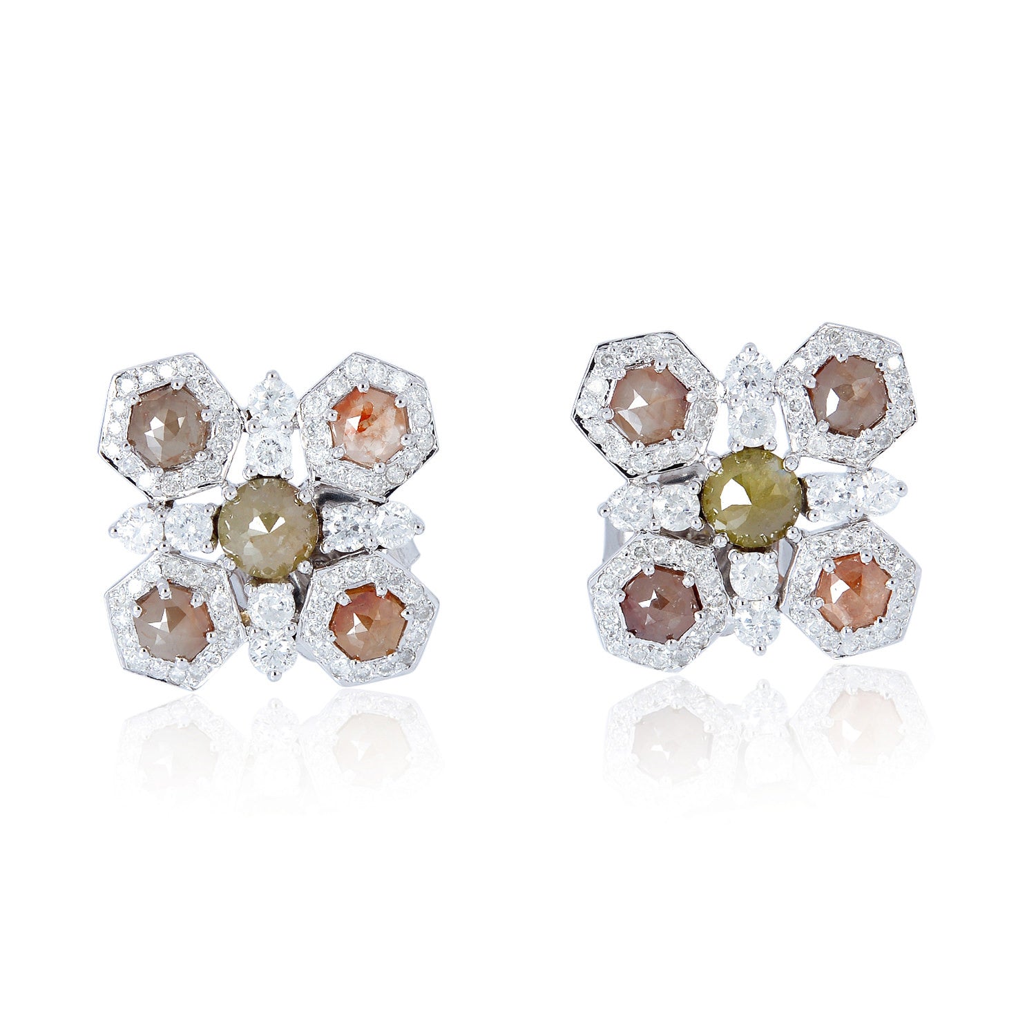 Hexagon Cut Ice Diamond Stud Earrings in 14K White Gold - Elegant Classic Jewelry for Women, Perfect for Weddings, Anniversaries & Special Occasions