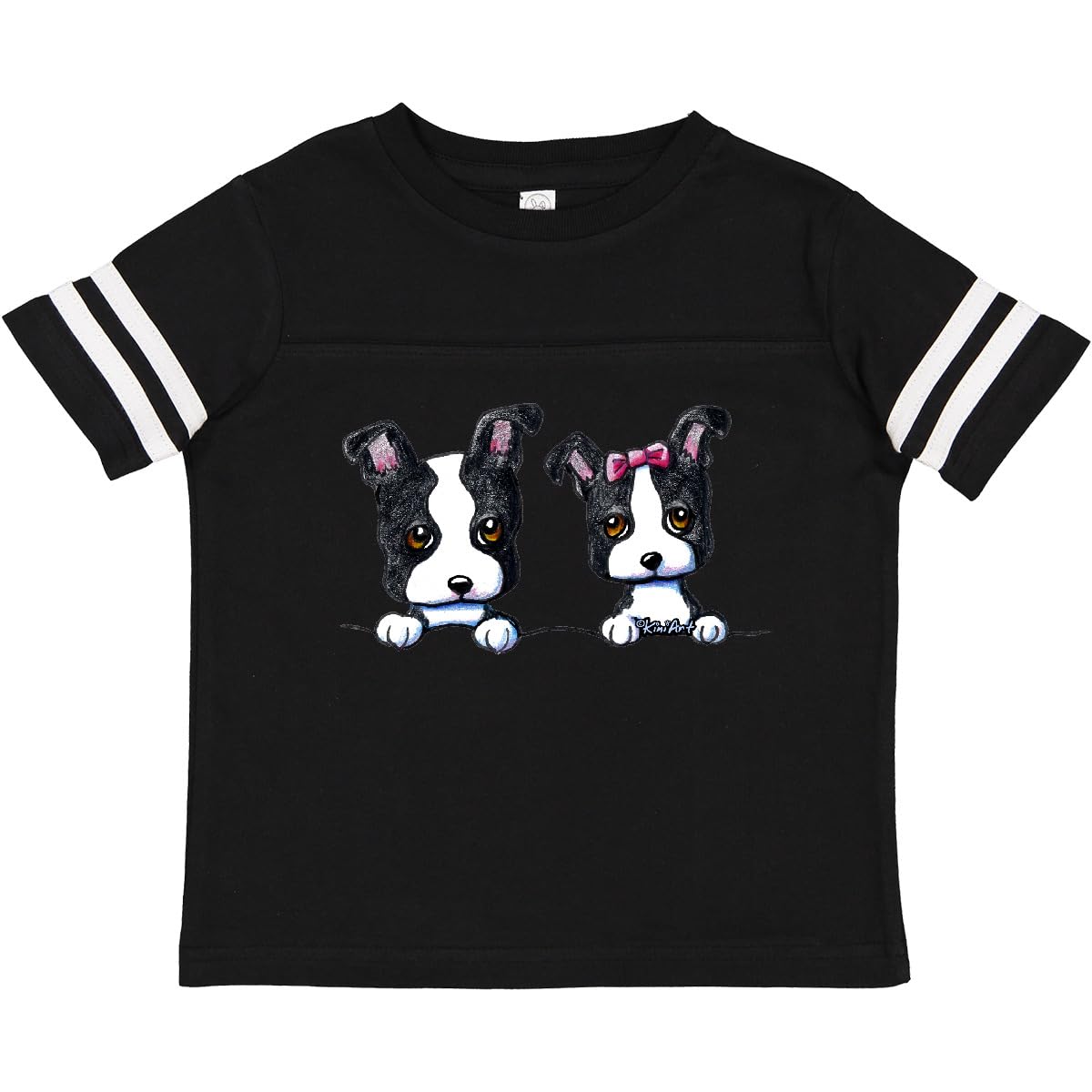 Boston Terriers Toddler T-Shirt for Boys & Girls | Cute Dog Lover Dark Apparel | Soft Cotton Kids Tee | Perfect for Playdates, Daycare & Family Photos | KiniArt