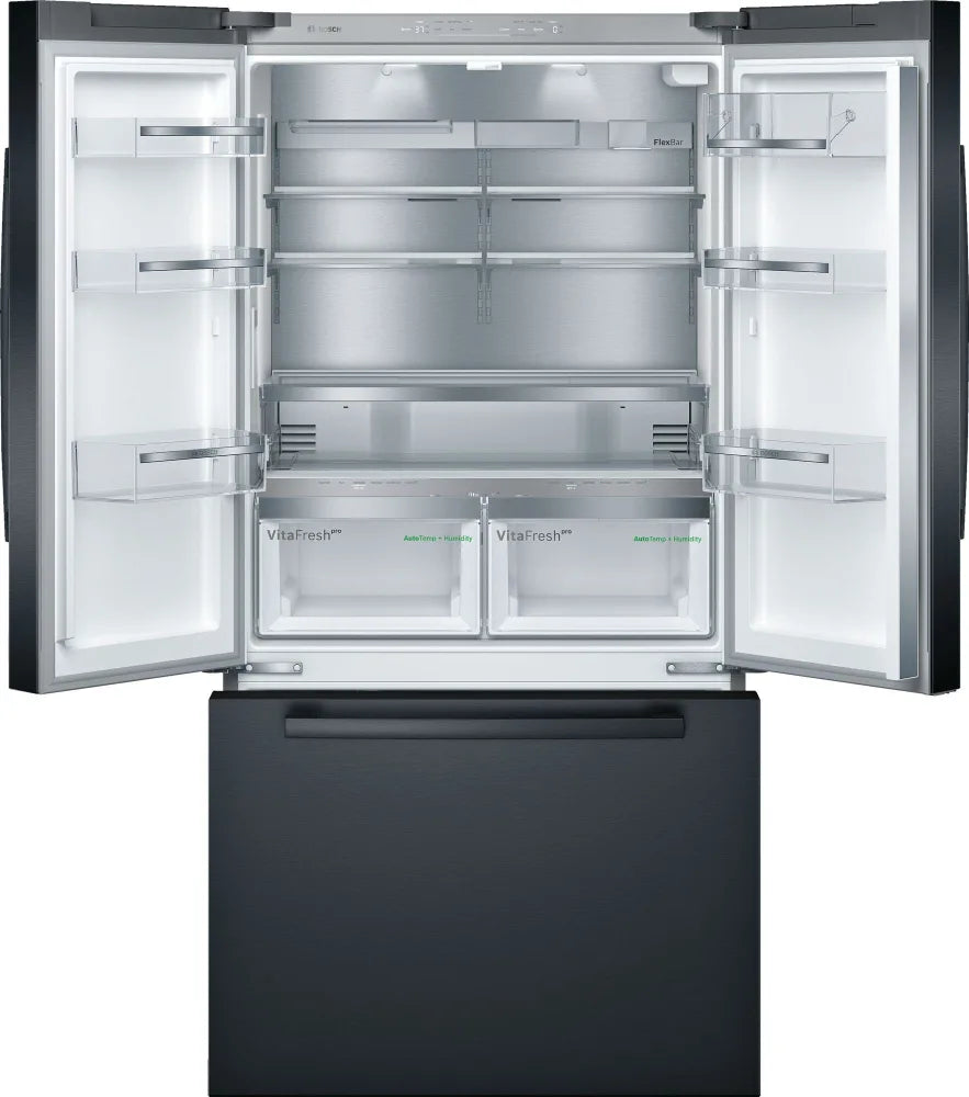 Bosch 36 Inch Smart Refrigerator with Ice Maker - Black Stainless Steel B36CT80SNB | Energy Efficient French Door Fridge for Modern Kitchen & Large Family Use