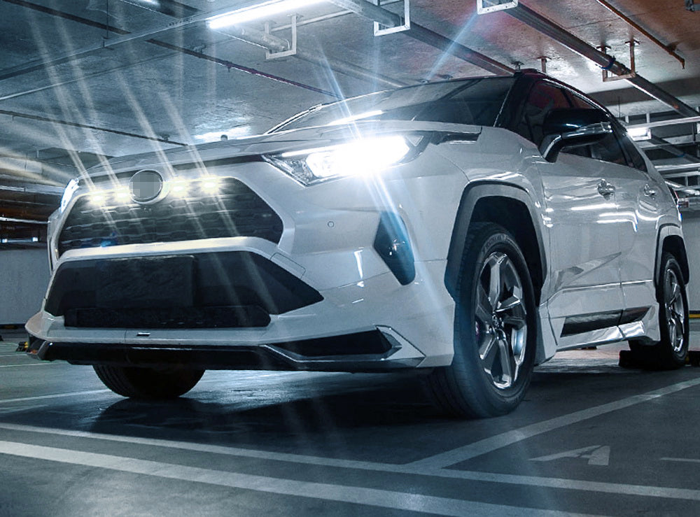 4-Piece Smoked TRD Style Front Grille with White LED Lighting Kit for 2019-2023 Toyota RAV4 - Upgrade Your Off-Road Look & Nighttime Visibility for Adventure Driving