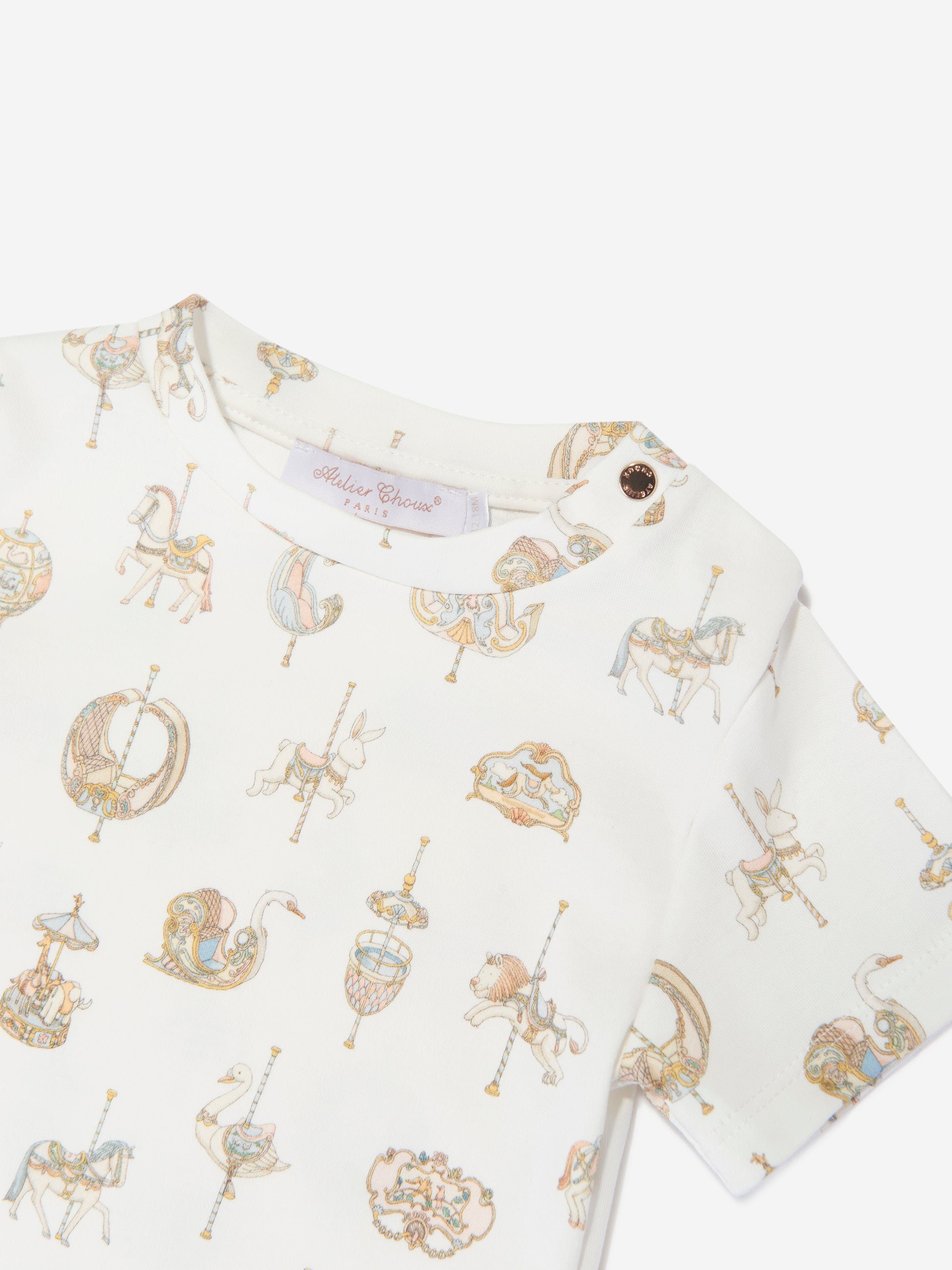 Atelier Choux Baby Carousel White T-Shirt - Soft Cotton Tee for Newborns & Infants | Perfect for Playdates, Photo Shoots & Everyday Wear