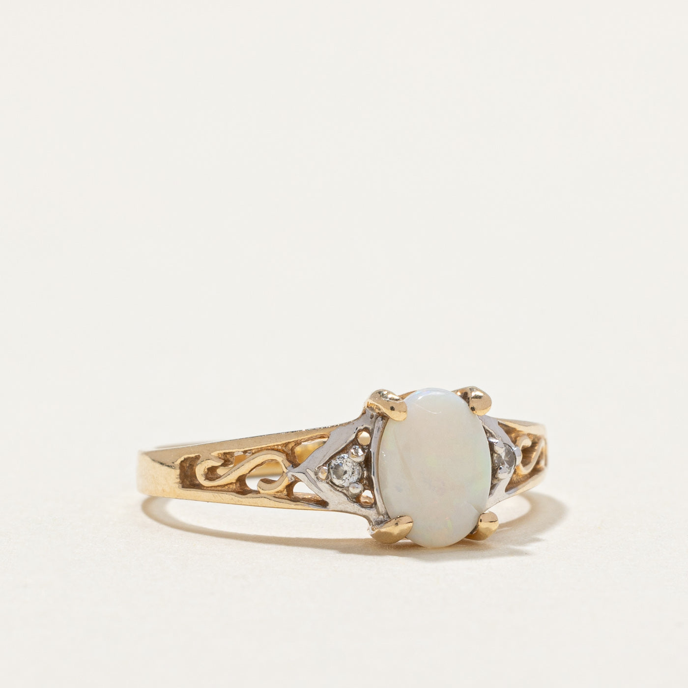 Elegant Two Tone Opal & Diamond Ring - 0.44ct Opal with 0.02ctw Diamonds - Size 6 - Perfect for Engagement, Anniversary & Special Occasion Gifts