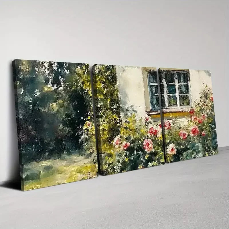 3-Piece Retro Floral Garden Wall Art Set - Framed Canvas Paintings 40x60cm (16x24in) | High-Quality Print | Australian Made | Ready to Hang - Perfect for Living Room, Bedroom & Office Decor