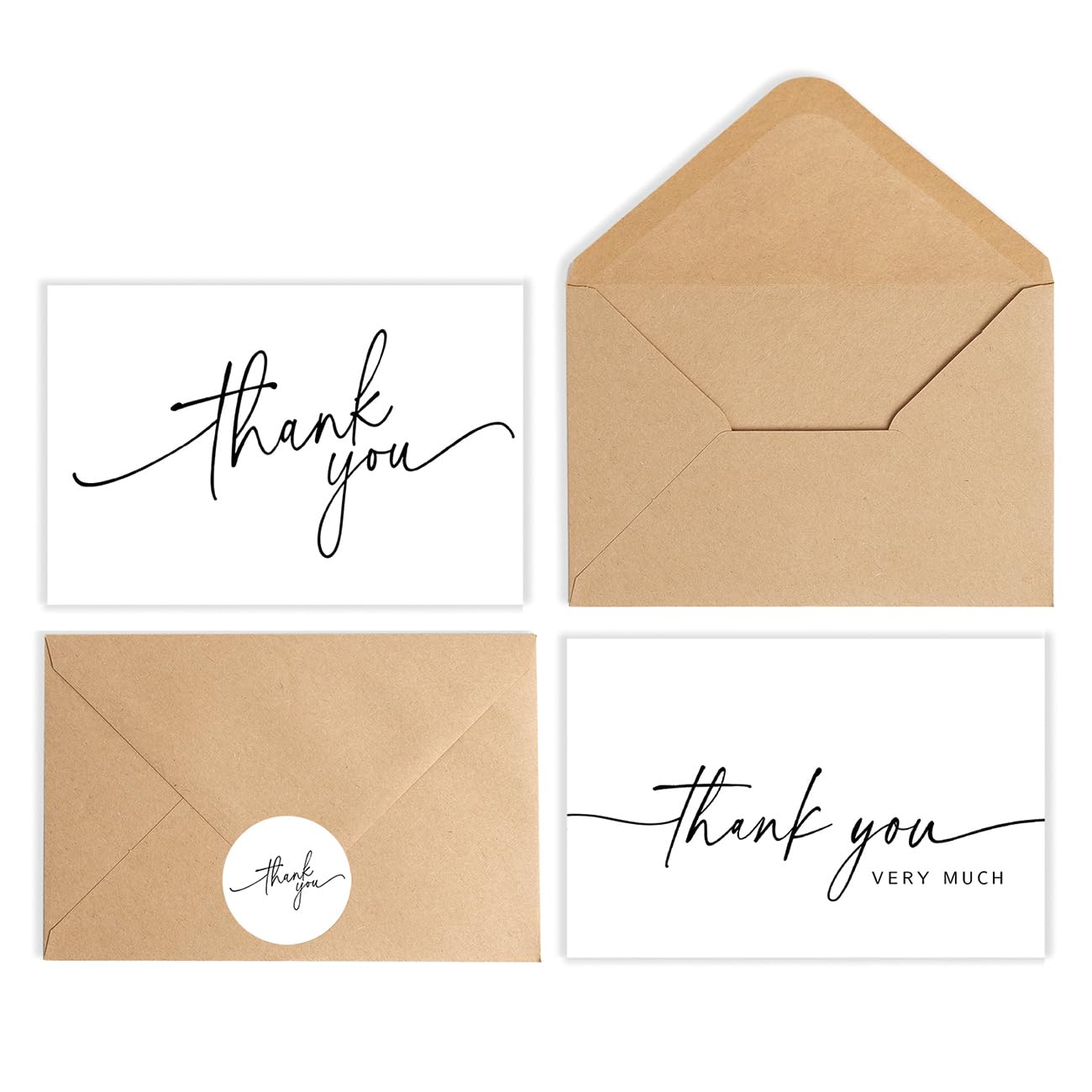 24 Pack Thank You Cards Bulk with Kraft Envelopes & Stickers - 4x6 Inch Minimalist Greeting Cards for Business, Baby Shower, Wedding, Graduation | Perfect for Corporate Gifts, Party Favors, Appreciation Notes & Special Occasions