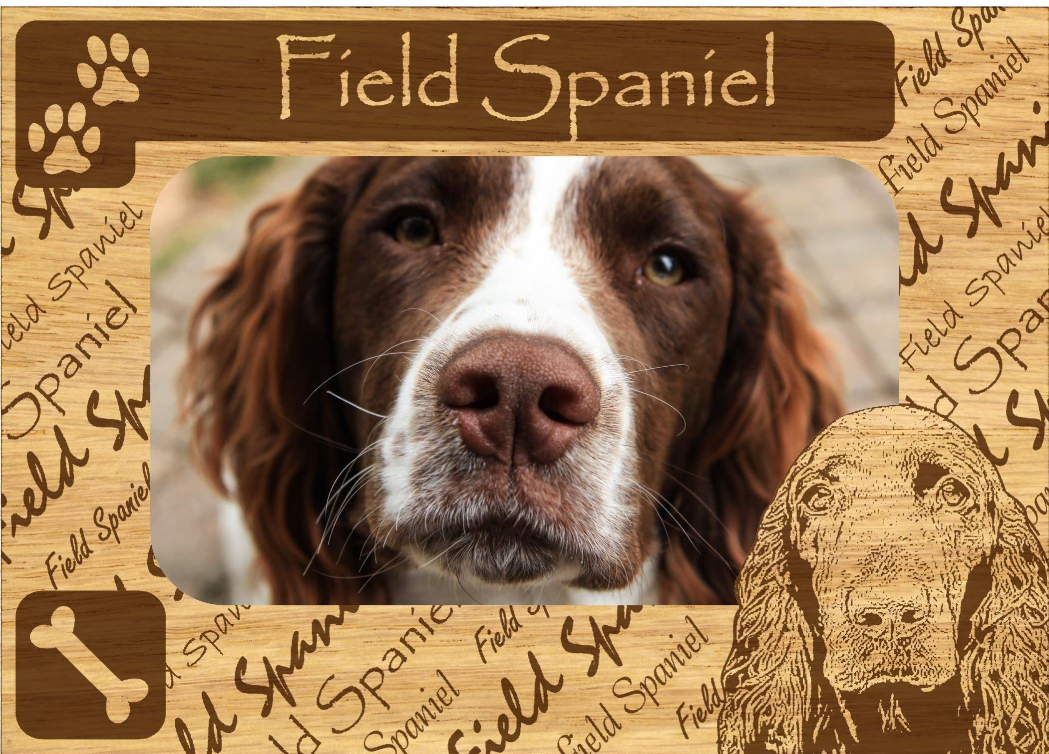 Personalized Field Spaniel Engraved Wood Picture Frame Magnet - Custom Pet Photo Display for Refrigerator, Office, or Home Decor