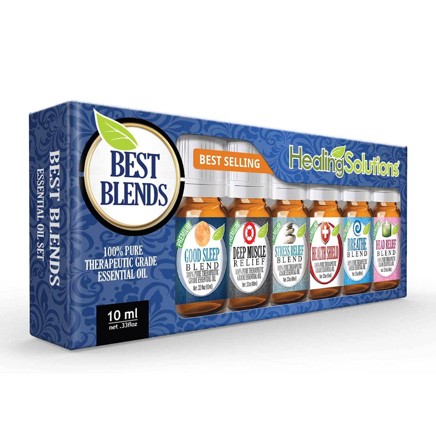Healing Solutions Premium 6-Piece Essential Oils Set (6x10ml) - 100% Pure Therapeutic Grade Aromatherapy Oils for Diffusers, Massage & Relaxation | Perfect Gift for Home Spa, Yoga & Wellness Enthusiasts