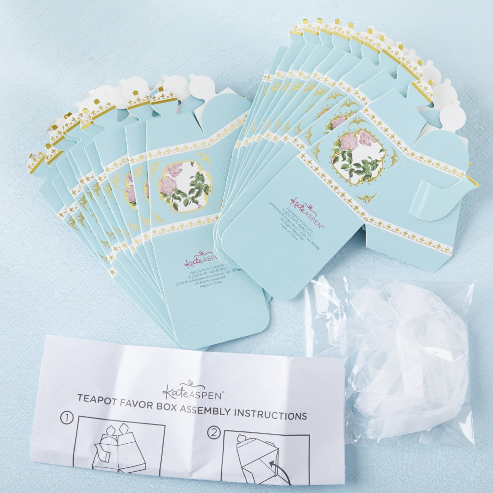 Whimsical Blue Teapot Favor Box Set of 24 - Perfect for Tea Party Decorations, Bridal Showers & Baby Showers
