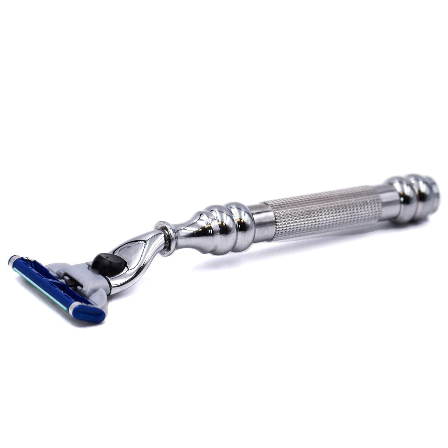 Parker 43M Heavyweight All-Metal Triple Blade Razor - Premium Brass Frame & Textured Chrome Handle Shaving Razor with Gillette Mach 3 Blade - Perfect for Men's Daily Shaving, Travel & Gift Giving