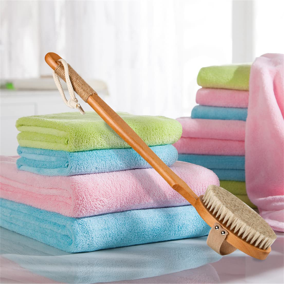 Exfoliating Body Brush with Long Handle - Shower & Bath Brush for Wet or Dry Skin Scrub - Back Scrubber for Smooth Skin - Perfect for Spa, Self-Care & Deep Cleansing Routines