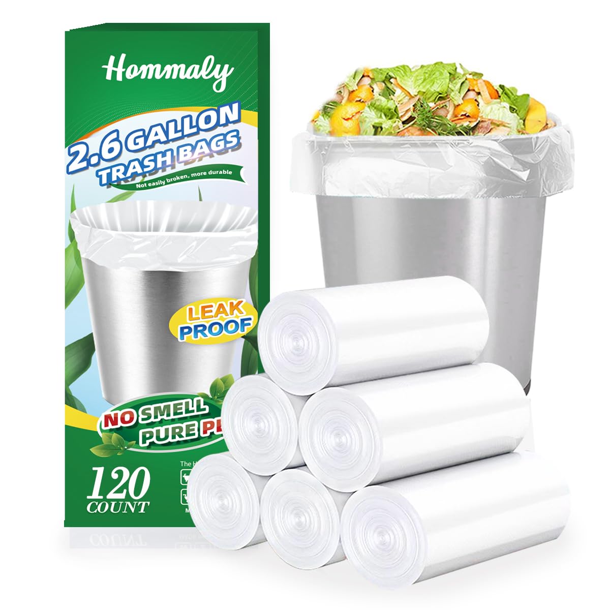 Hommaly 120-Count 2.6 Gallon Small Clear Trash Bags - Strong 2.5 Gallon Garbage Bags for Bathroom, Office & Waste Baskets | Unscented Mini Plastic Bin Liners Fits 6-10 Liter (2-2.6 Gal) Trash Cans | Perfect for Home, Kitchen, Bathroom & Office Organization