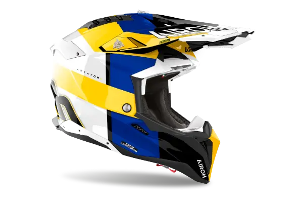 Airoh Aviator 3 Motorcycle Helmet - Monarch Blue & Yellow - DOT & ECE Certified - Lightweight & Ventilated for Street & Racing Use