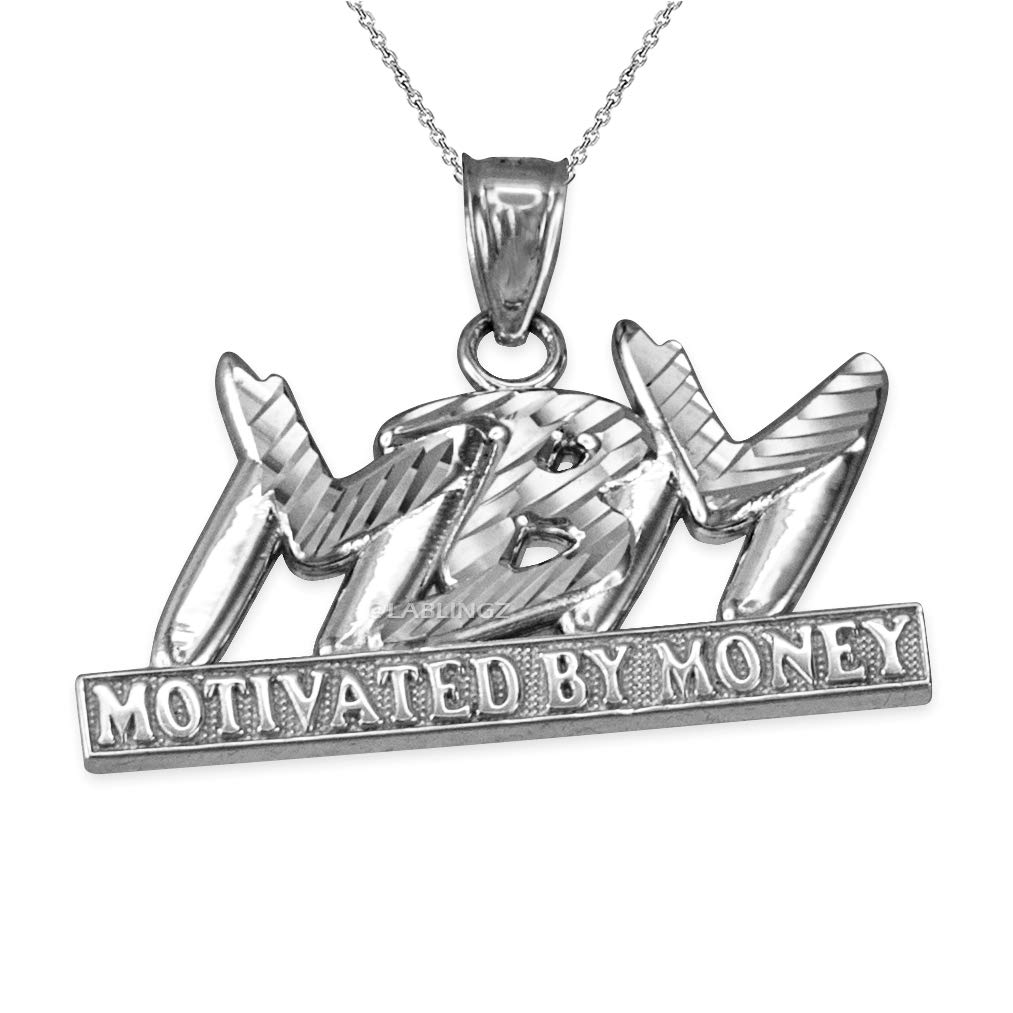 10K White Gold MBM Motivated by Money DC Pendant Necklace for Women - Elegant Layering Jewelry for Everyday Wear, Parties & Gifts