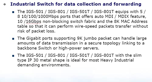IGS-801T Industrial Gigabit Ethernet Switch 8-Port 10/100/1000TX with IP30 Rating & Wide Temperature Range (-40~75°C) - Reliable Networking for Factories, Warehouses & Harsh Environments