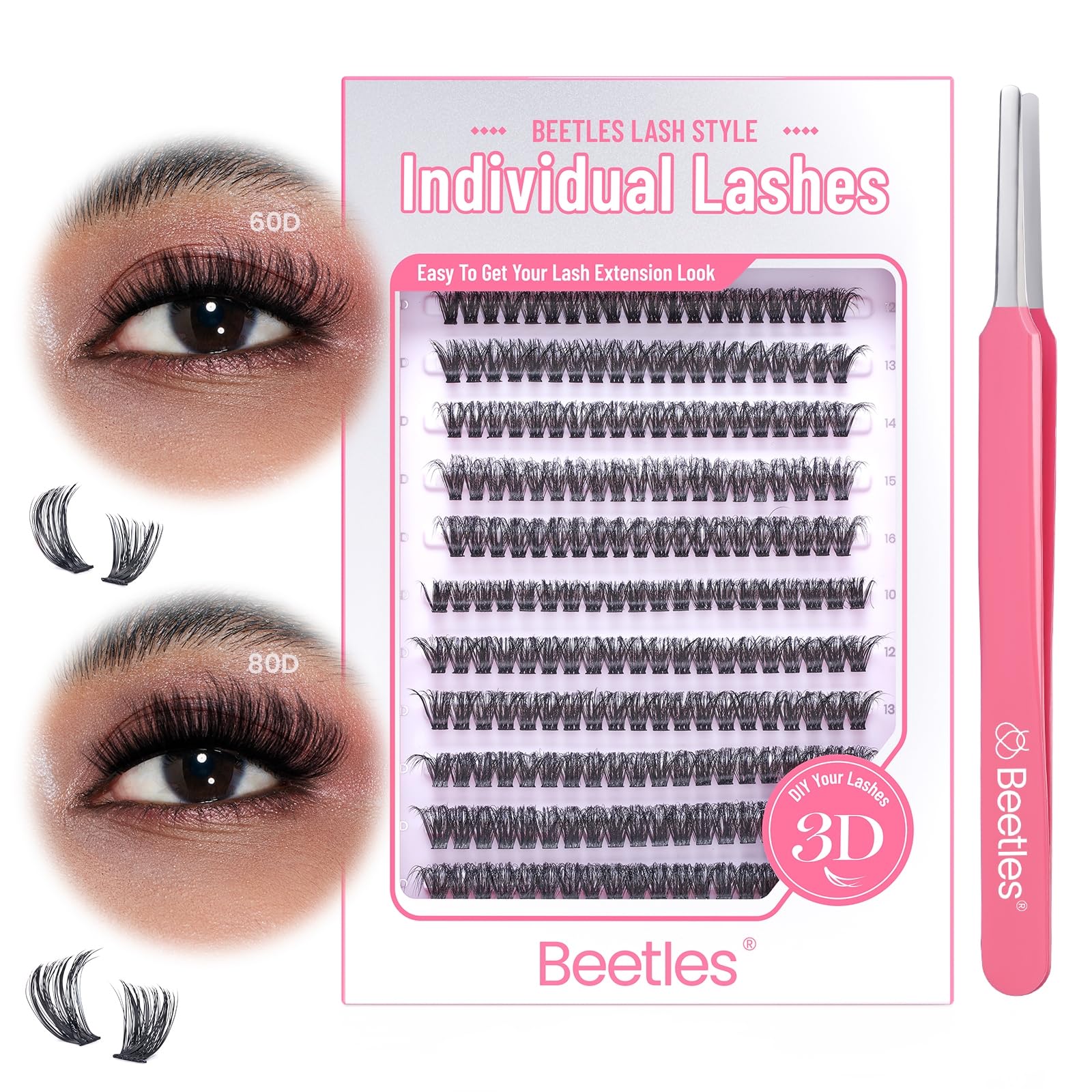 Beetles 280pcs 3D Fluffy Lash Clusters - 60D 80D Thick Individual Eyelash Extensions, D Curl False Lashes (9-18mm) for Natural Volume & DIY Makeup | Perfect for Bridal, Party & Daily Wear