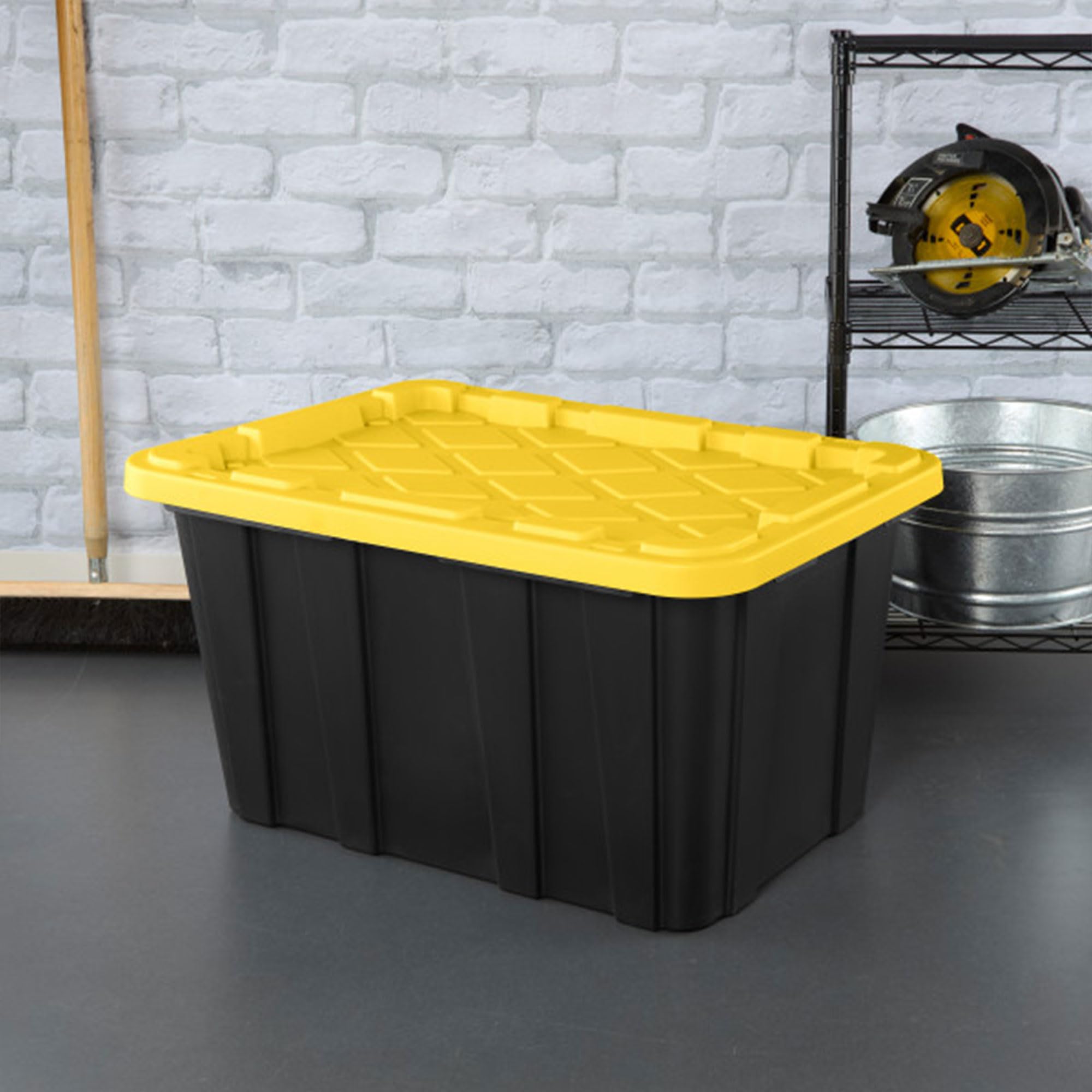 Sterilite 12-Pack 27 Gallon Heavy Duty Stackable Storage Bins with Lids - Black & Yellow for Home Organization, Garage Storage, and Office Supplies