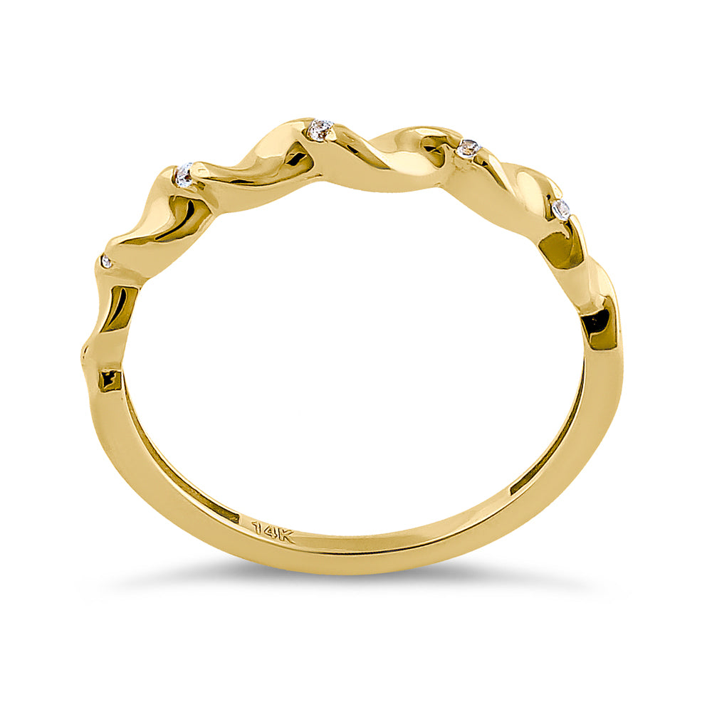 14K Yellow Gold Wave Twist Diamond Ring for Women - Elegant Stackable Band, Perfect for Engagement, Wedding, Anniversary & Everyday Wear