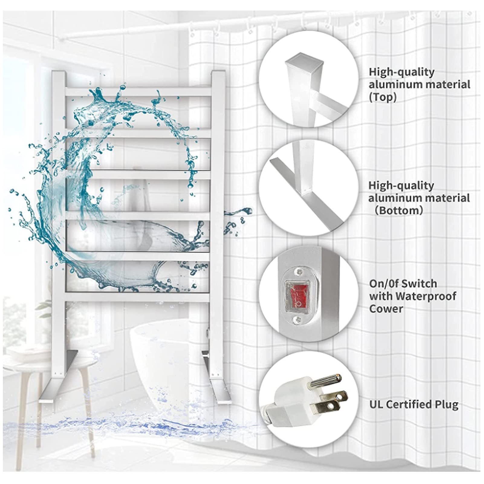 Premium Electric Towel Warmer - Freestanding or Wall Mounted Heated Towel Rail for Bathroom, 100W Aluminum Alloy Drying Rack (52x39x90cm, 110V) - Perfect for Spa, Luxury Hotels & Cozy Home Bathrooms