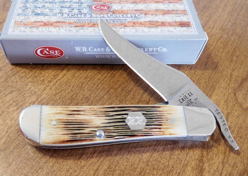Case XX 36726 Burnt Natural Barnboard Bone Handle Folding Pocket Knife - Russlock Single Blade (61549L SS) - Perfect for Camping, Hunting & Outdoor Adventures