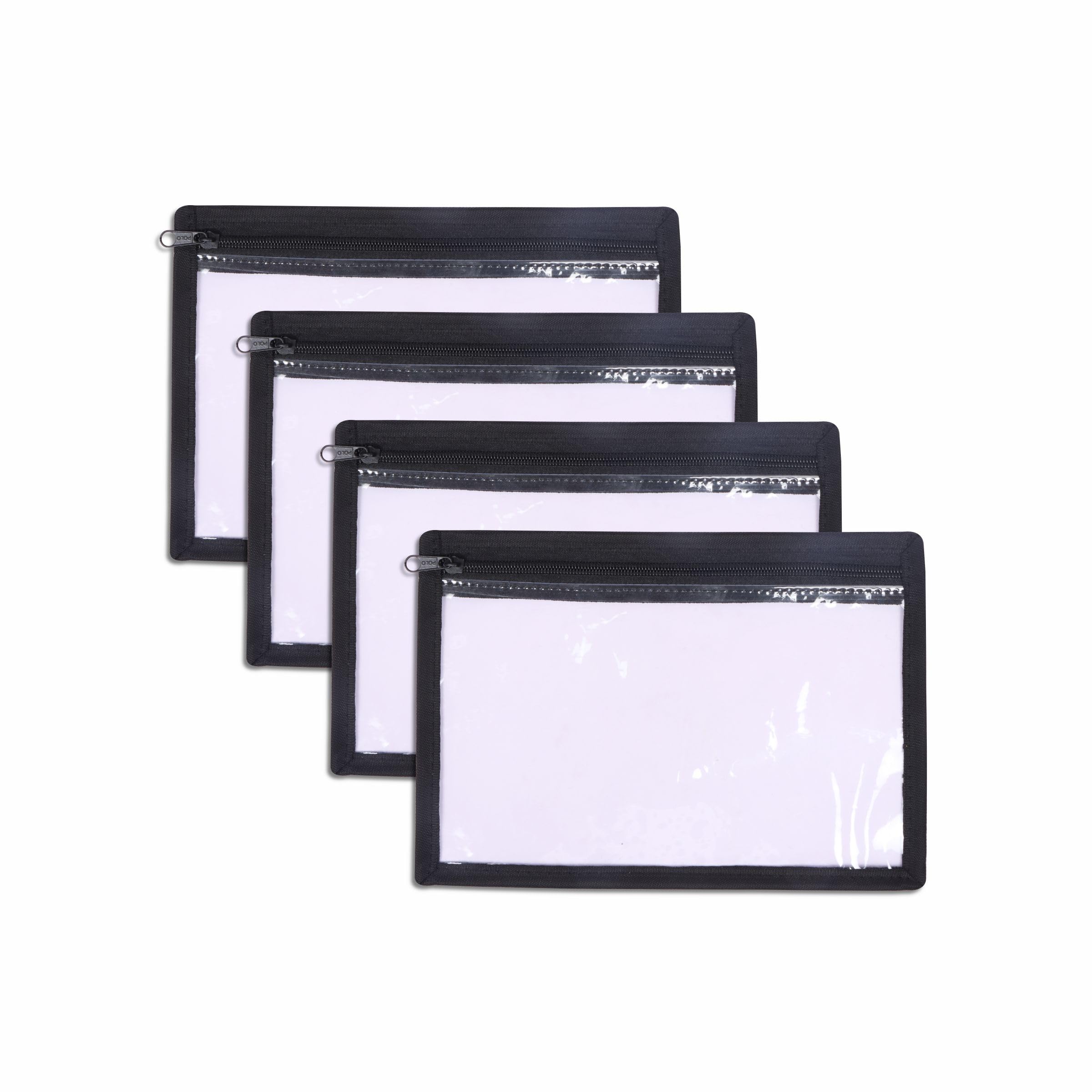 TAKIVA 4-Pack Clear Travel Pouches with Zipper - Waterproof Plastic Makeup Bags for Cosmetics, Toiletries & Jewelry Storage - Portable Organizer for Gym, Office, Airplane & Vacation Essentials (Black Border)