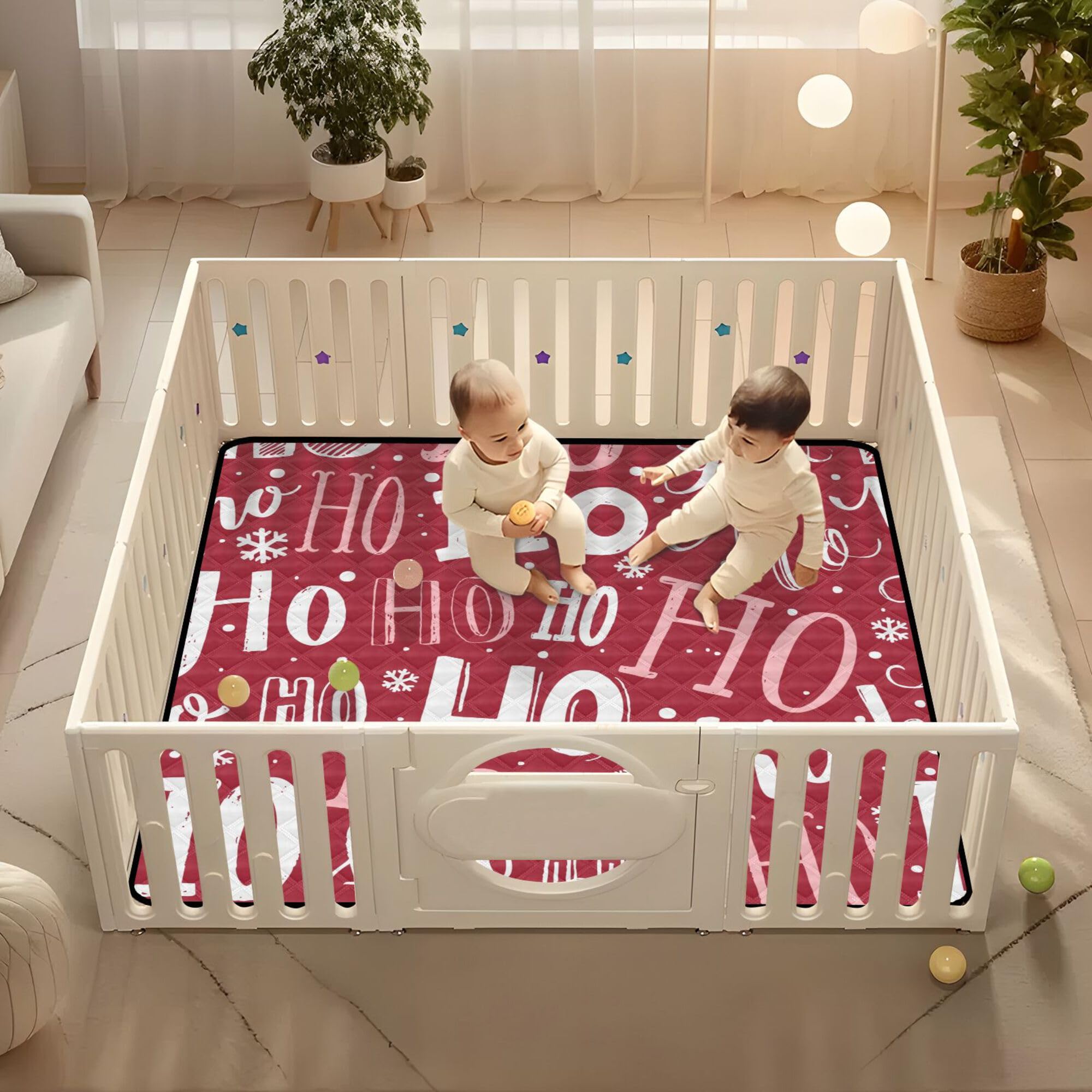 Ho Ho Ho Christmas Baby Playmat - 50''x50'' Large Non-Slip Activity Mat for Infants & Toddlers - Indoor/Outdoor Safe Play Mat for Crawling, Tummy Time & Holiday Decor